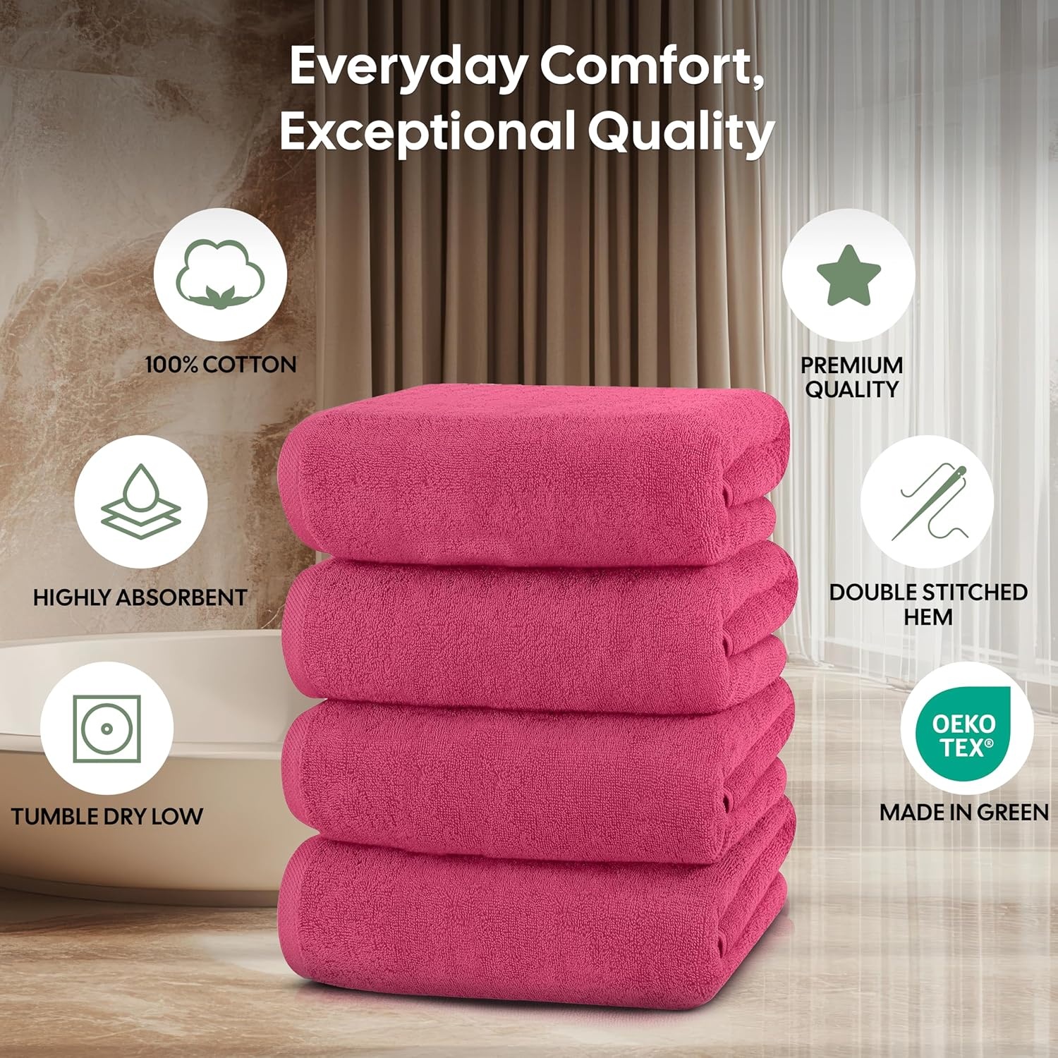 image:imageEcoNour Luxury 4Pack White Turkish Cotton Bath Towels 550 GSM 100 Cotton 27x54 Inch Ultra Soft Quick Dry amp Highly Absorbent for Bathroom Gym amp TravelPink