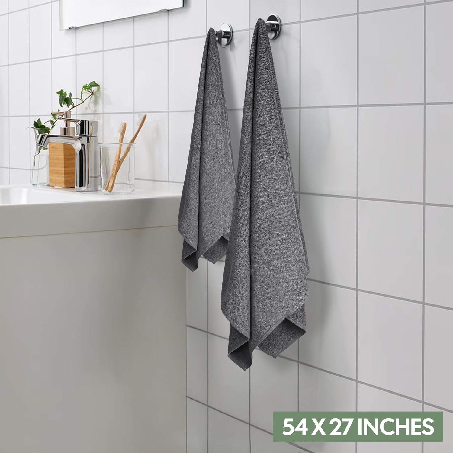 image:imageEcoNour Luxury 4Pack White Turkish Cotton Bath Towels 550 GSM 100 Cotton 27x54 Inch Ultra Soft Quick Dry amp Highly Absorbent for Bathroom Gym amp TravelDark Grey