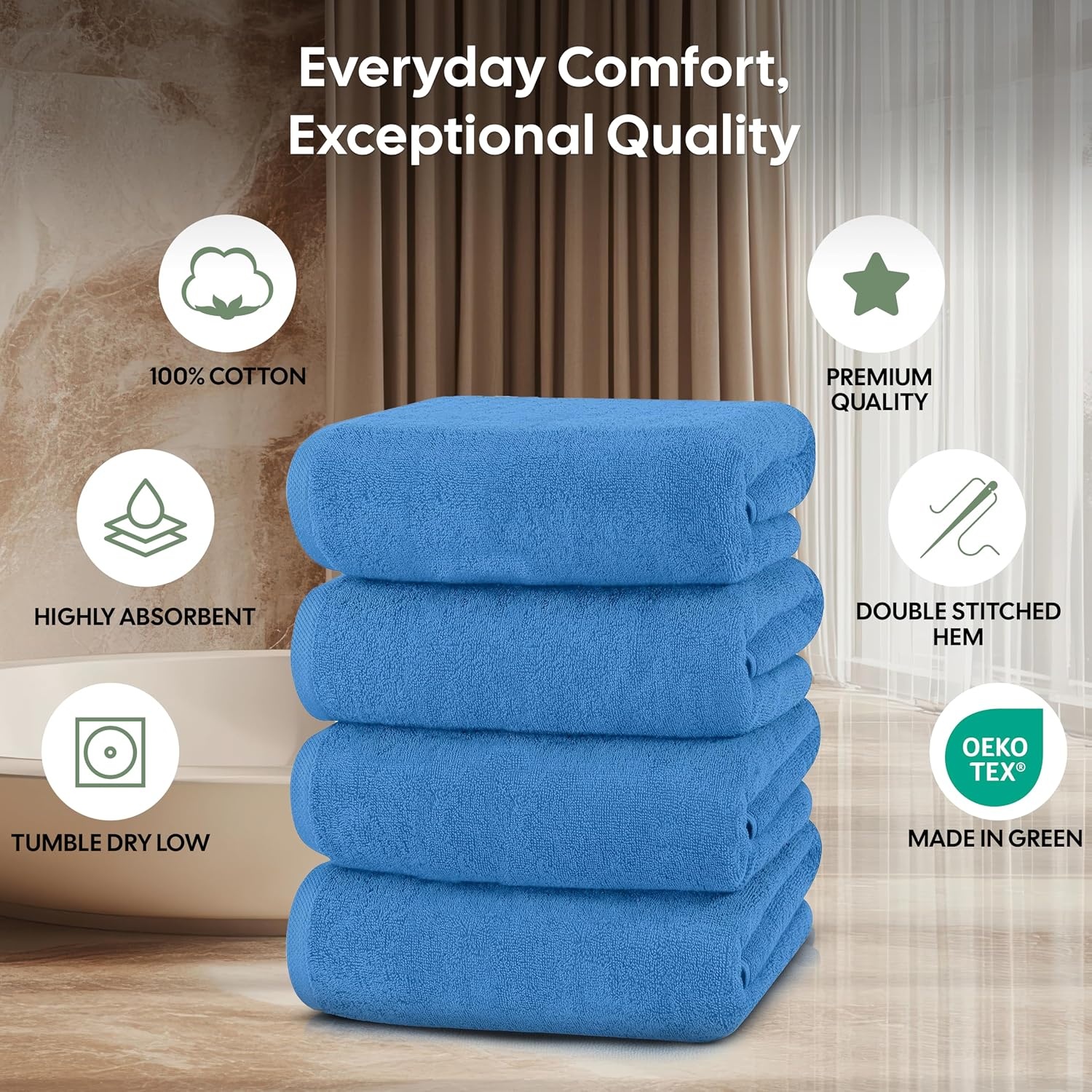 image:imageEcoNour Luxury 4Pack White Turkish Cotton Bath Towels 550 GSM 100 Cotton 27x54 Inch Ultra Soft Quick Dry amp Highly Absorbent for Bathroom Gym amp TravelNavy Blue