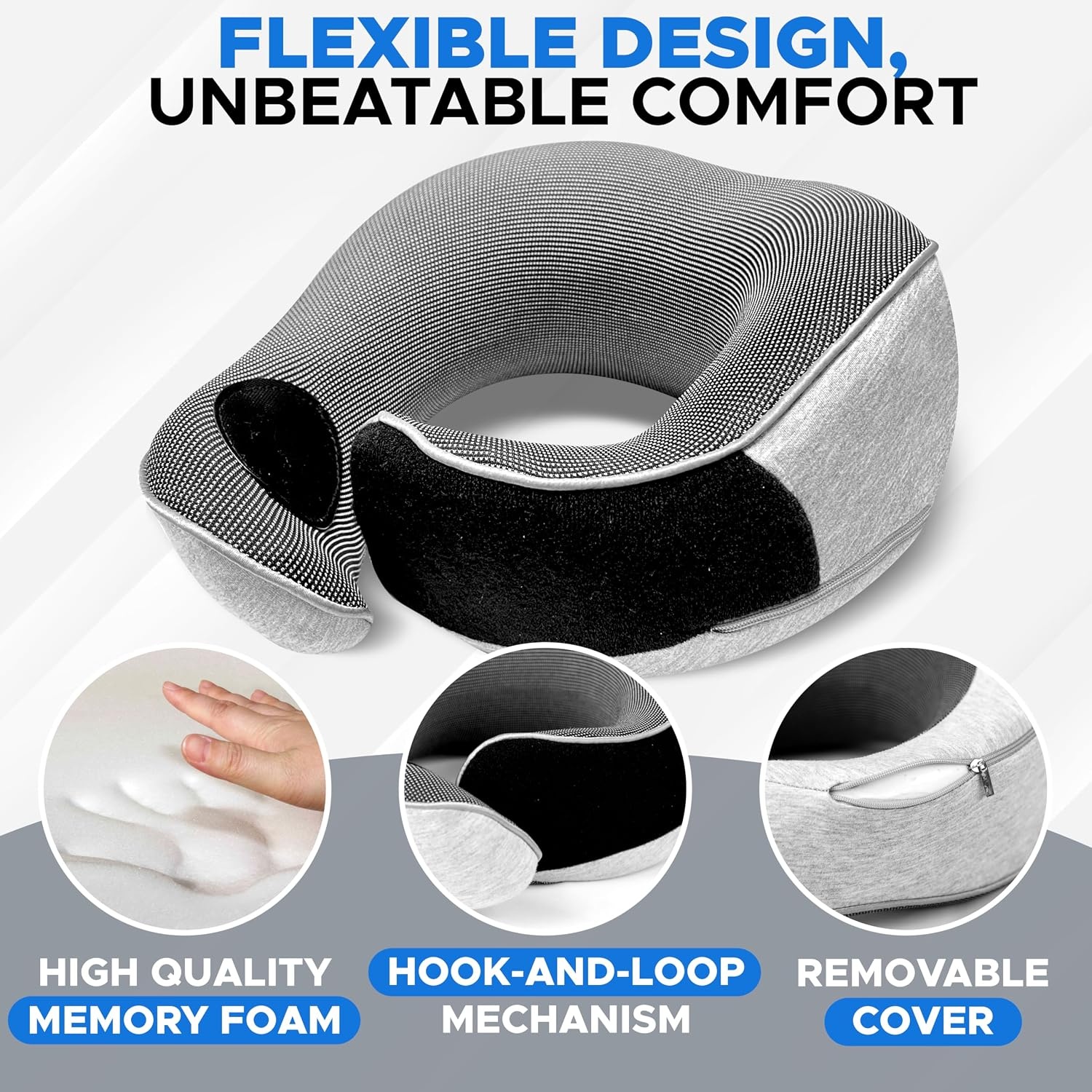 image:imageEcoNour Memory Foam Neck Pillow Set 360 Headrest Airplane Pillow Wrap Eye Masks Earplugs amp Mesh Bag Travel Essentials for Long Flights Car Home Adjustable Neck Support Kit for Adults amp Kids