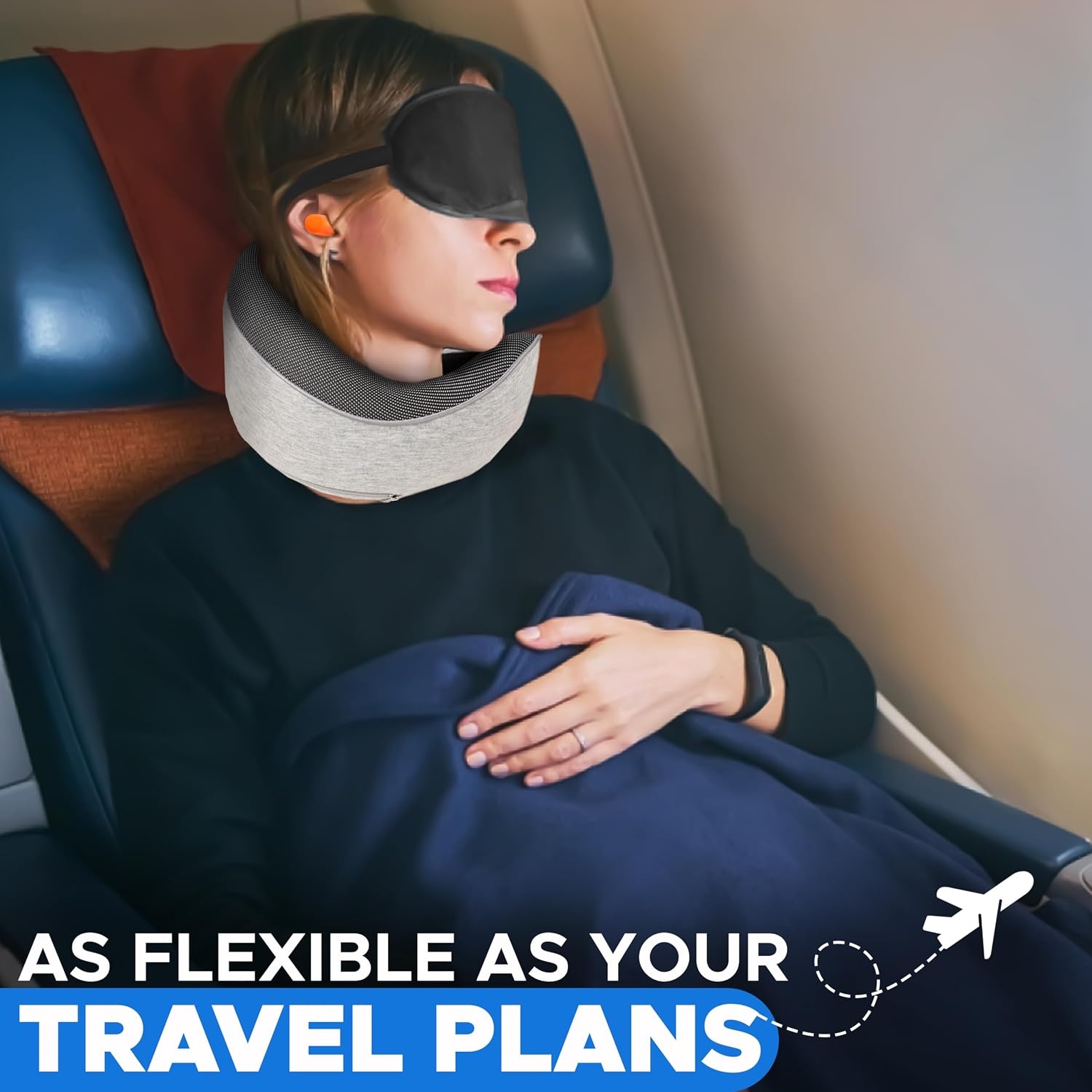 image:imageEcoNour Memory Foam Neck Pillow Set 360 Headrest Airplane Pillow Wrap Eye Masks Earplugs amp Mesh Bag Travel Essentials for Long Flights Car Home Adjustable Neck Support Kit for Adults amp Kids
