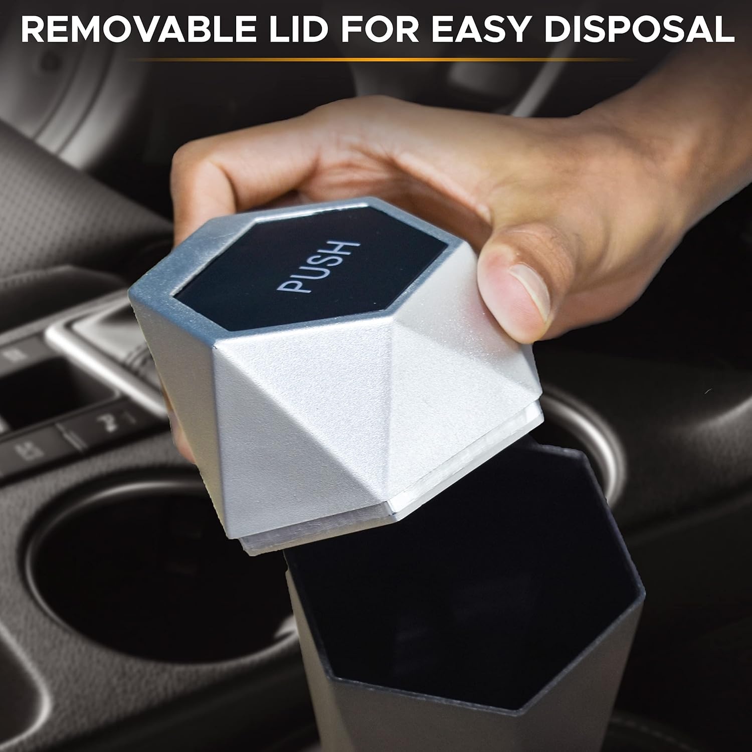 image:imageEcoNour Mini Car Trash Can 2 Pack Car Cup Coasters with 1 Pack Push Start Button Compact Diamond Design with Removable Lid Unique Crystal Rhinestone Bling Car Accessories for Women