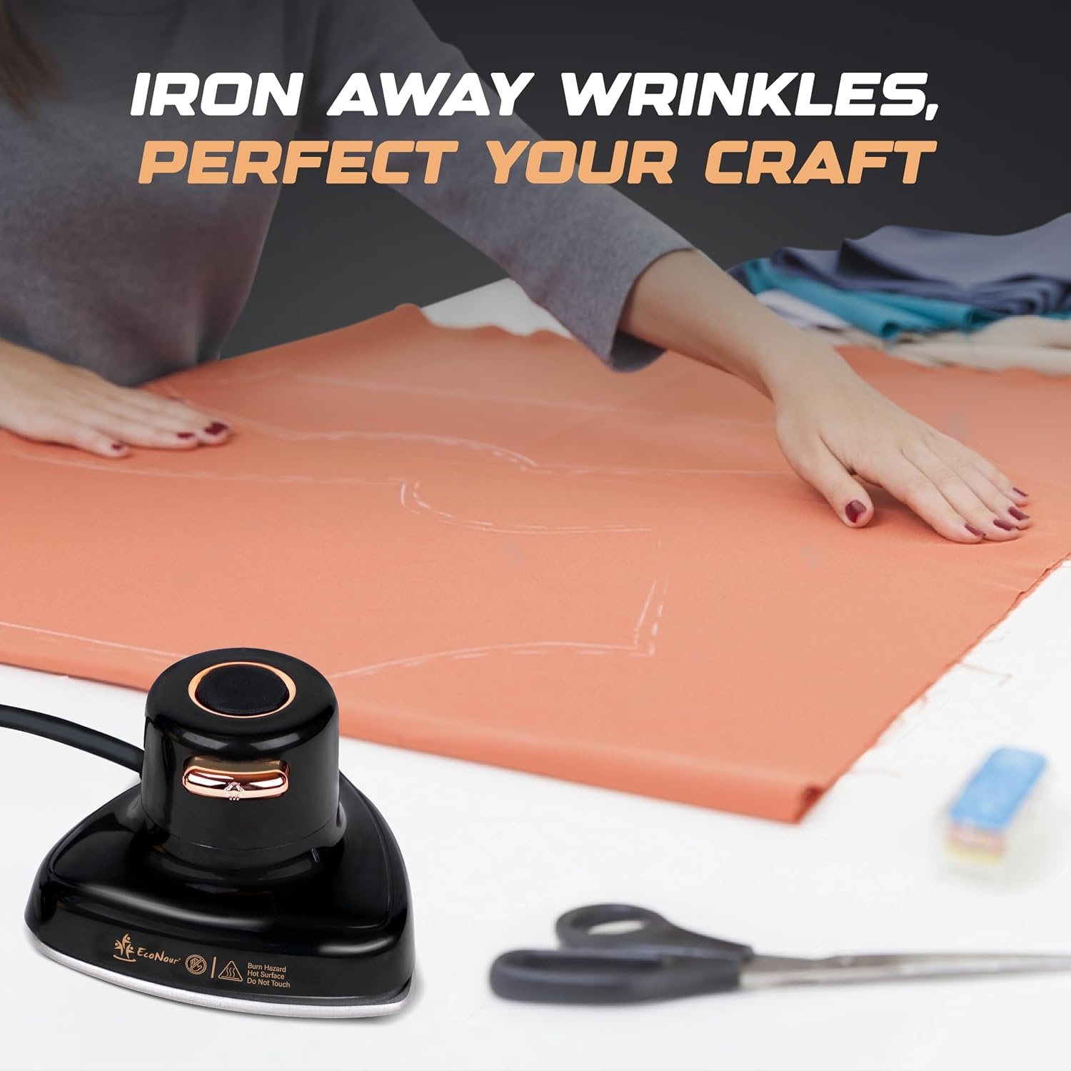image:imageEcoNour Mini Steam Iron for Clothes Travel Iron Mini with SteamPortable Iron Steamer Compact Iron for Sewing Quilting amp Crafts NonStick Soleplate Includes Glove Measuring Cup amp Storage Pouch