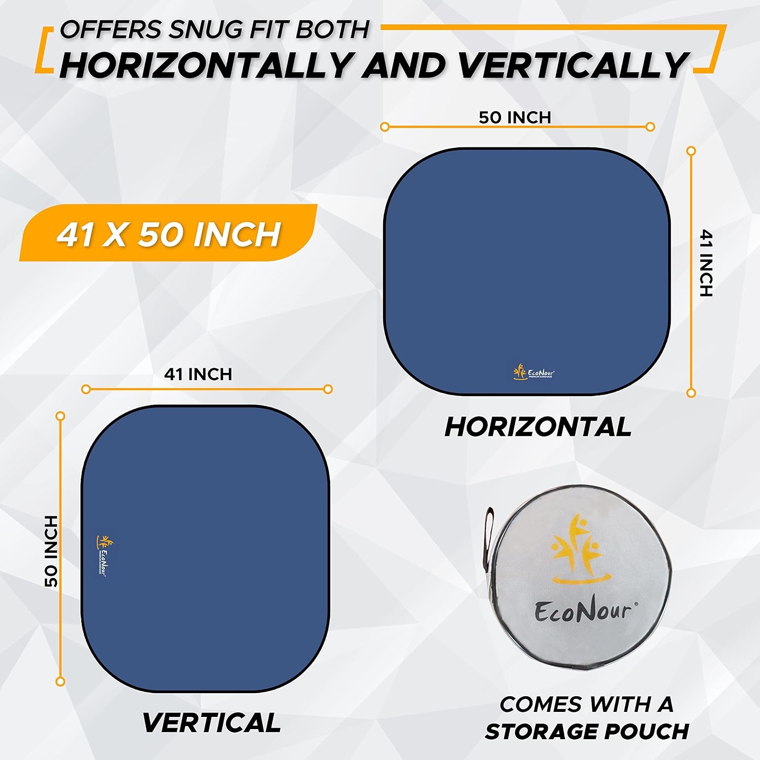 image:imageEcoNour Premium 2Piece Foldable Spring RV Windshield Sunshade Reflective 300T Nylon Keeps Your RV Cool Front RVs Trucks Motorhomes Large Bus Large Side Window XXL Each 41 x 50
