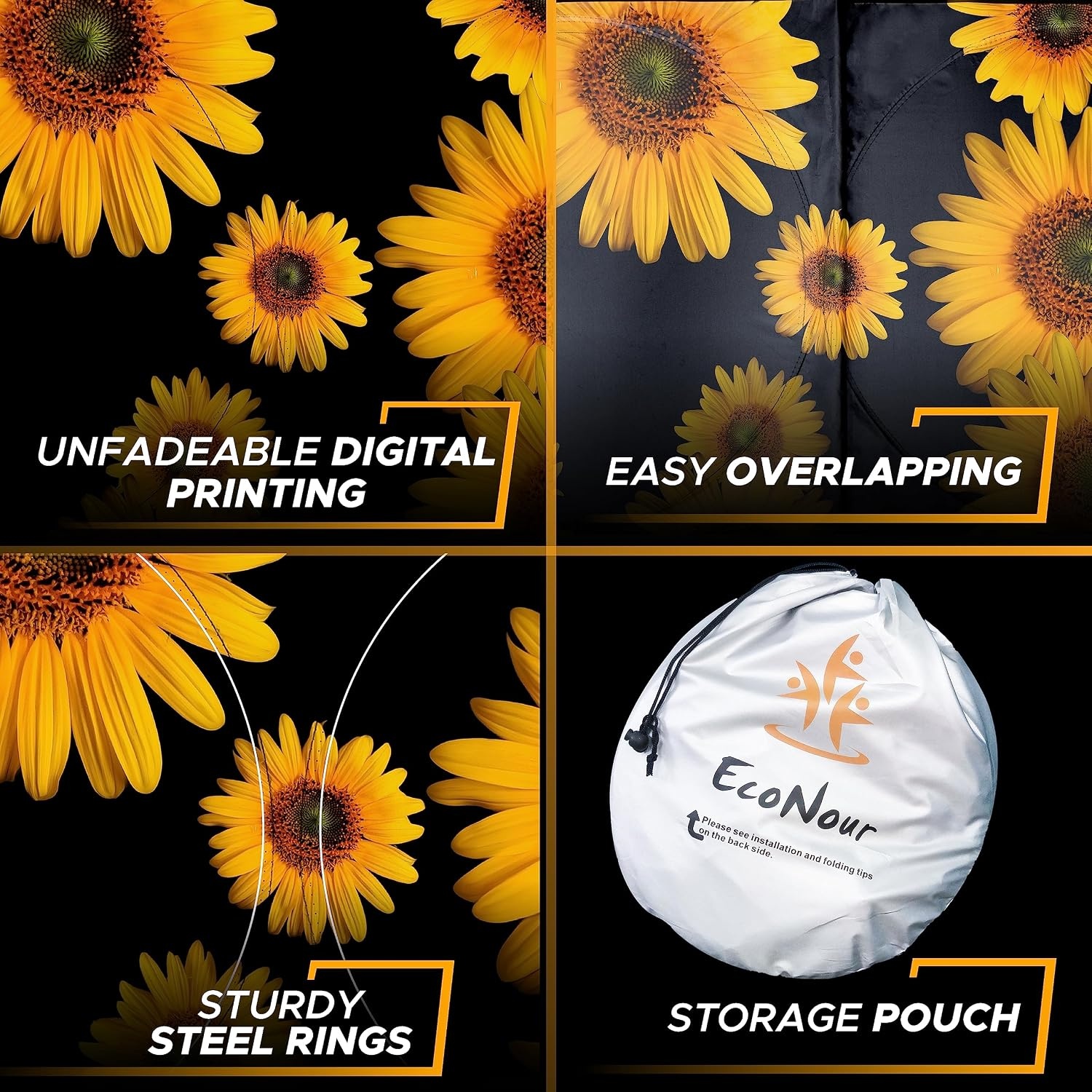 image:imageEcoNour RV Windshield Sunshade with Storage PouchSunflower Sun Visor for UV Rays Keeps Your Motorhome Cool Fits Trucks Buses 102 x 51 inches