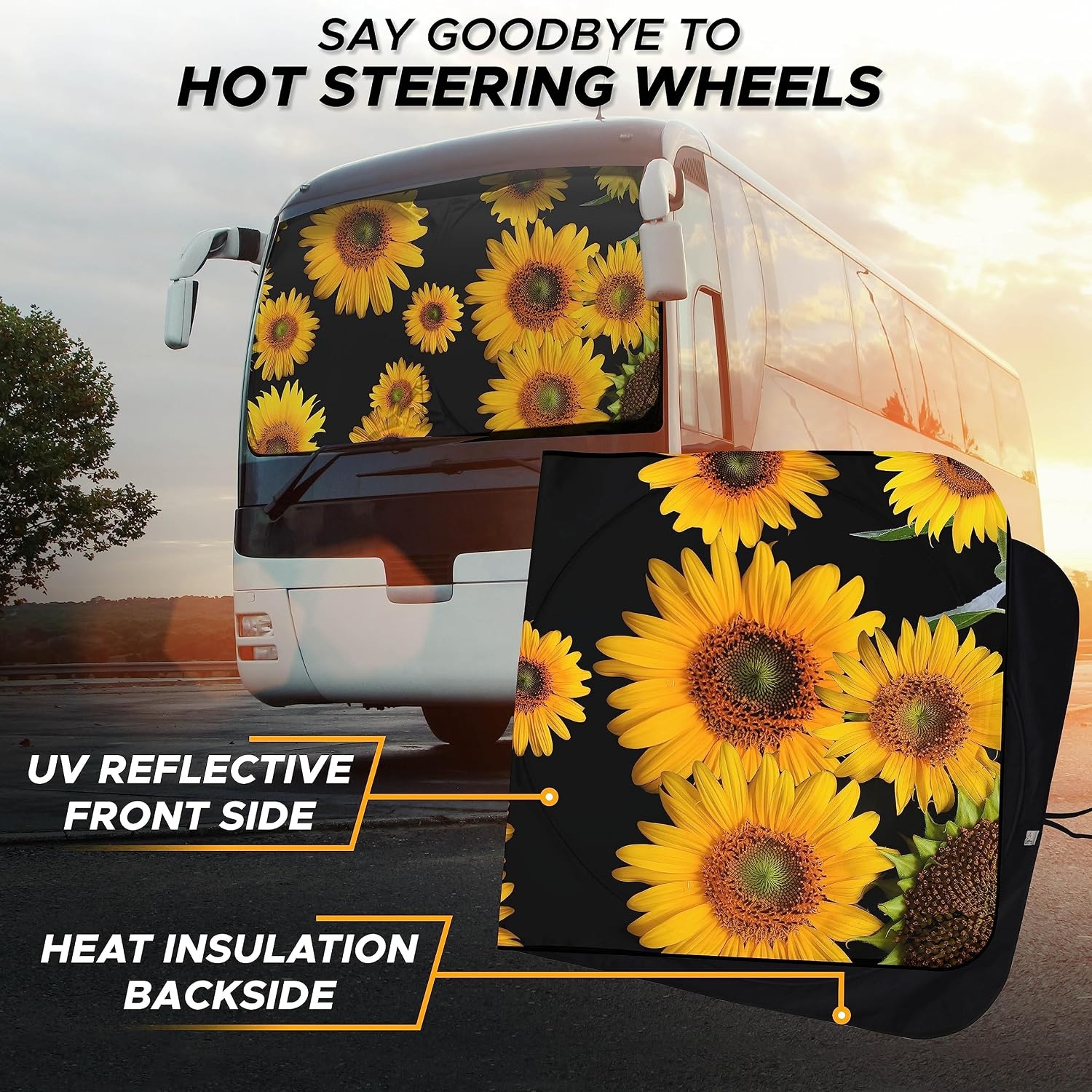image:imageEcoNour RV Windshield Sunshade with Storage PouchSunflower Sun Visor for UV Rays Keeps Your Motorhome Cool Fits Trucks Buses 102 x 51 inches