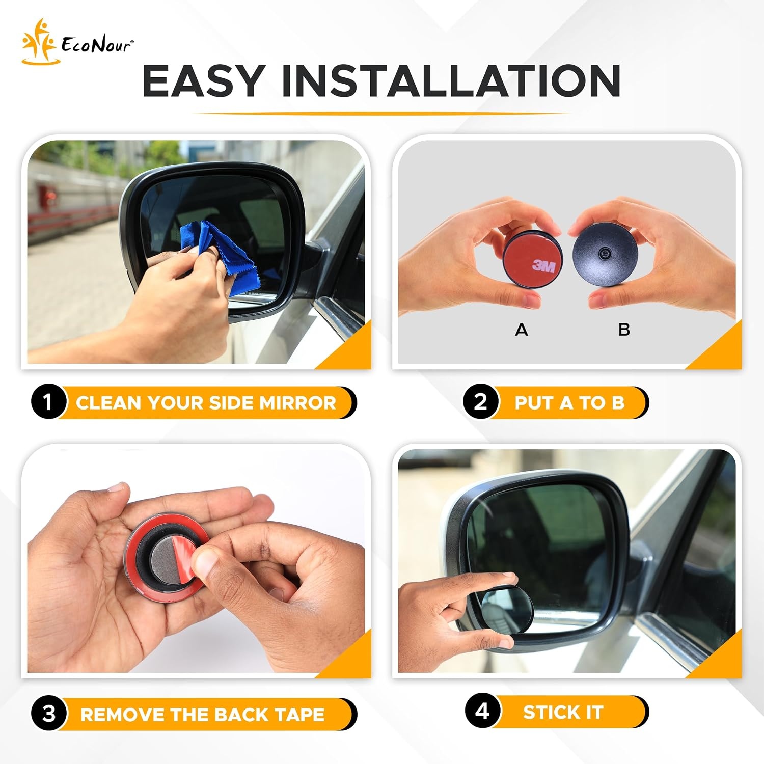 image:imageEcoNour Rectangle Blind Spot Mirror 2 Pack HD Glass Convex Rear View Mirror Wide Angle with 360 Rotation amp 30 Adjustable Sway StickOn Side Mirror for Car SUV amp TrucksCircle