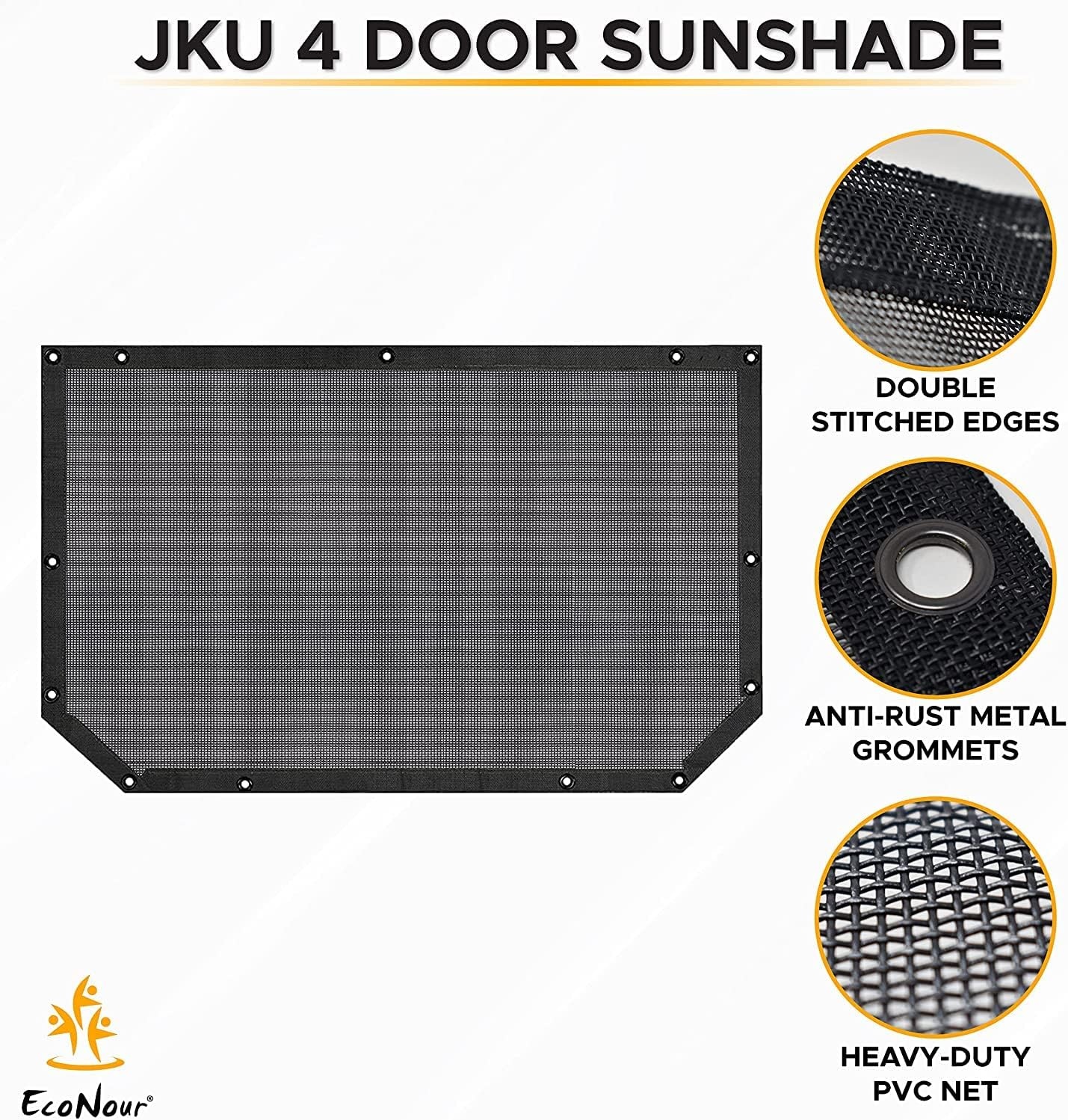 image:imageEcoNour Roof Top Sunshade for Jeep Wrangler JKU with Car Windshield Sunshade Compatible with 20072018 JK Bikini Top 4 Door Front Top Cover Blocks UV amp Wind Blast Durable PVC Black Mesh
