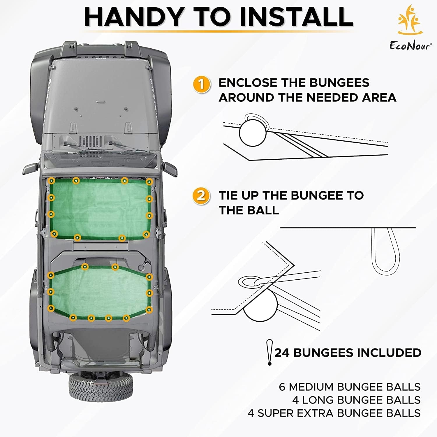 image:imageEcoNour Sun Shade for Jeep Wrangler JL 2021 with Car Front Windshield Sunshade Fits Top Jeep Wrangler Four Door Front amp Rear Blocks UV Rays Wind Noise amp Leaves Heat Reduction Tough PVC Net