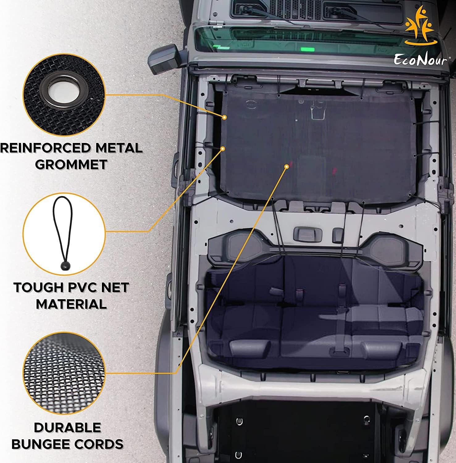 image:imageEcoNour Sun Shade for Jeep Wrangler JL 2021 with Car Windshield Sunshade Fits Top Jeep Wrangler Four Door Front Blocks UV Rays Wind Noise amp Leaves Heat Reduction Tough PVC Net