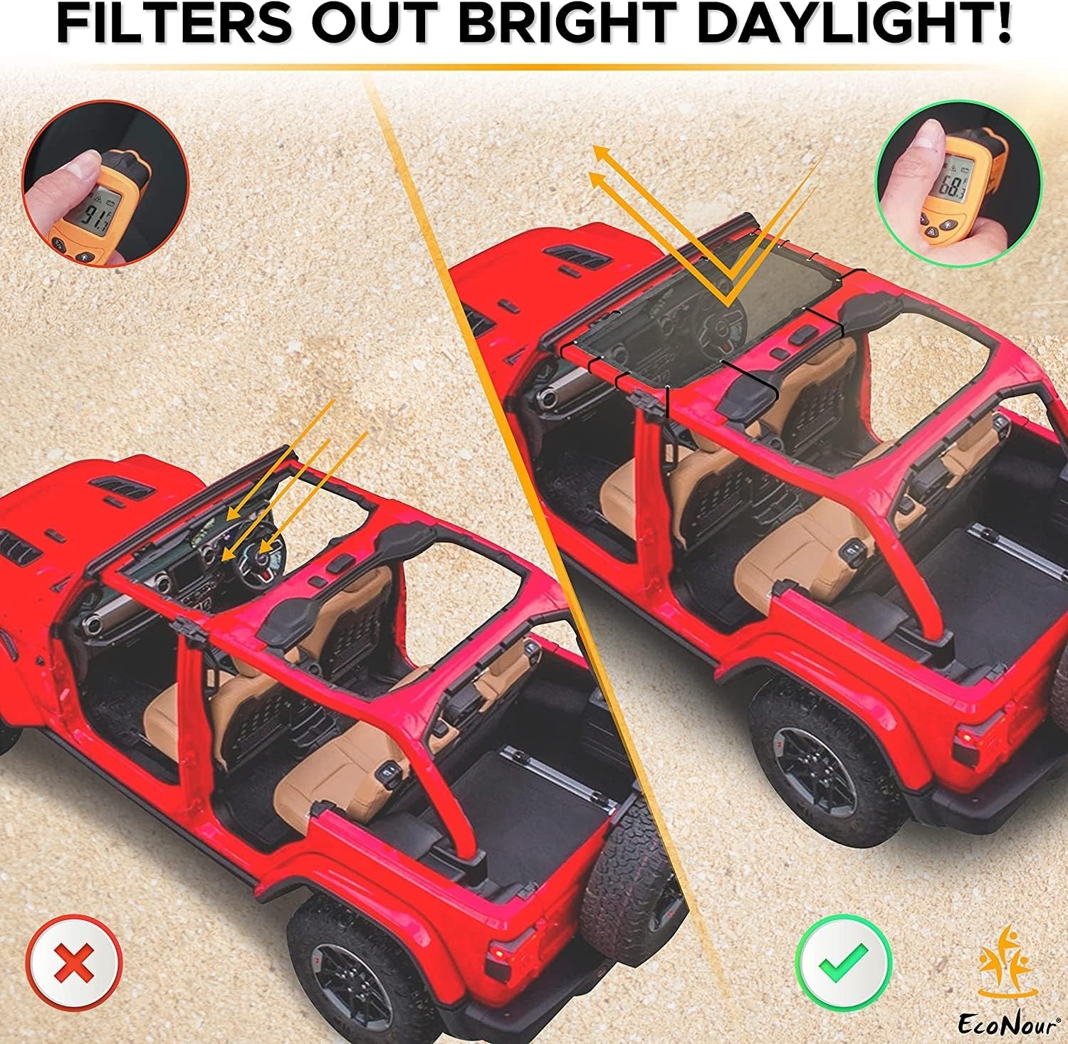 image:imageEcoNour Sun Shade for Jeep Wrangler JL 2021 with Car Windshield Sunshade Fits Top Jeep Wrangler Four Door Front Blocks UV Rays Wind Noise amp Leaves Heat Reduction Tough PVC Net