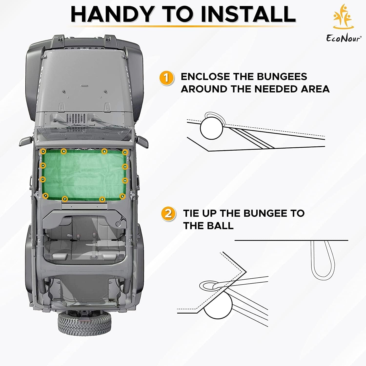 image:imageEcoNour Sun Shade for Jeep Wrangler JL 2021 with Car Windshield Sunshade Fits Top Jeep Wrangler Four Door Front Blocks UV Rays Wind Noise amp Leaves Heat Reduction Tough PVC Net