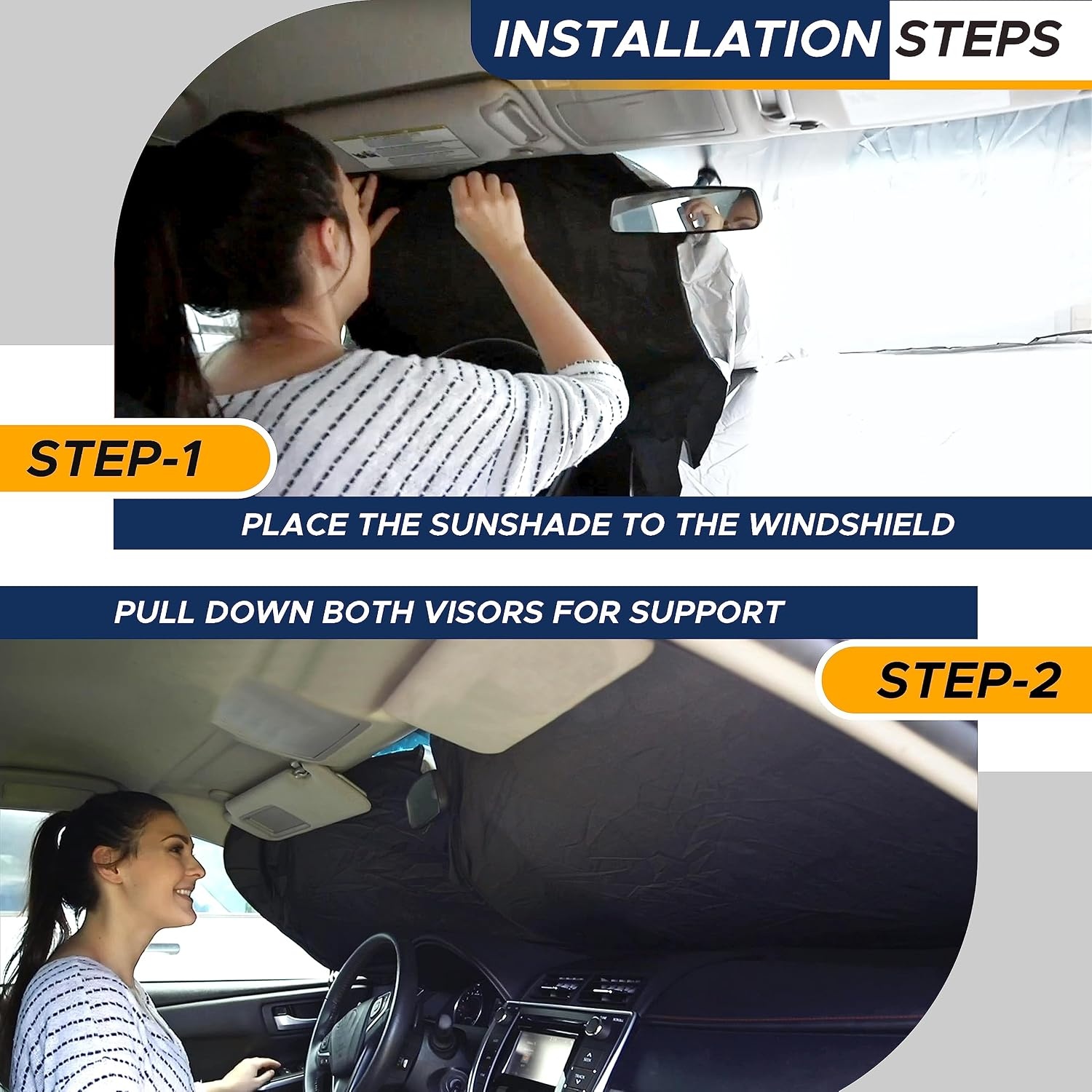 image:imageEcoNour Truck Sun Shade for Windshield with Storage Pouch Front Window Sun Visor for UV Rays amp Heat Protection Truck Accessories for Breezy Cool Interior Large 69 in x 35 in