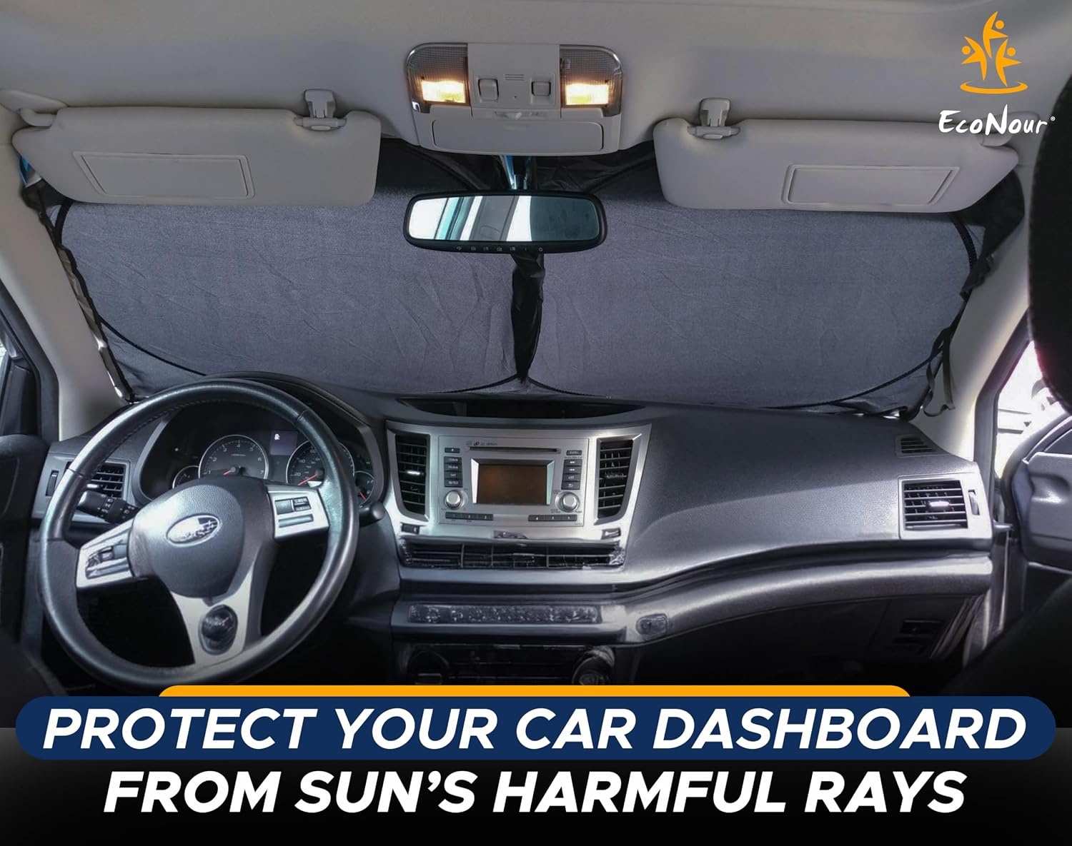 image:imageEcoNour Truck Windshield Sun Shade amp Sun Block Sun Shade for Windshield 2 in 1 Car Steering Wheel Desk Tray for Laptop Car Mount with Pen Holder