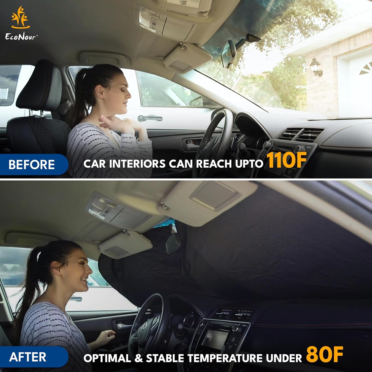 image:imageEcoNour Truck Windshield Sun Shade amp Sun Block Sun Shade for Windshield 2 in 1 Car Steering Wheel Desk Tray for Laptop Car Mount with Pen Holder
