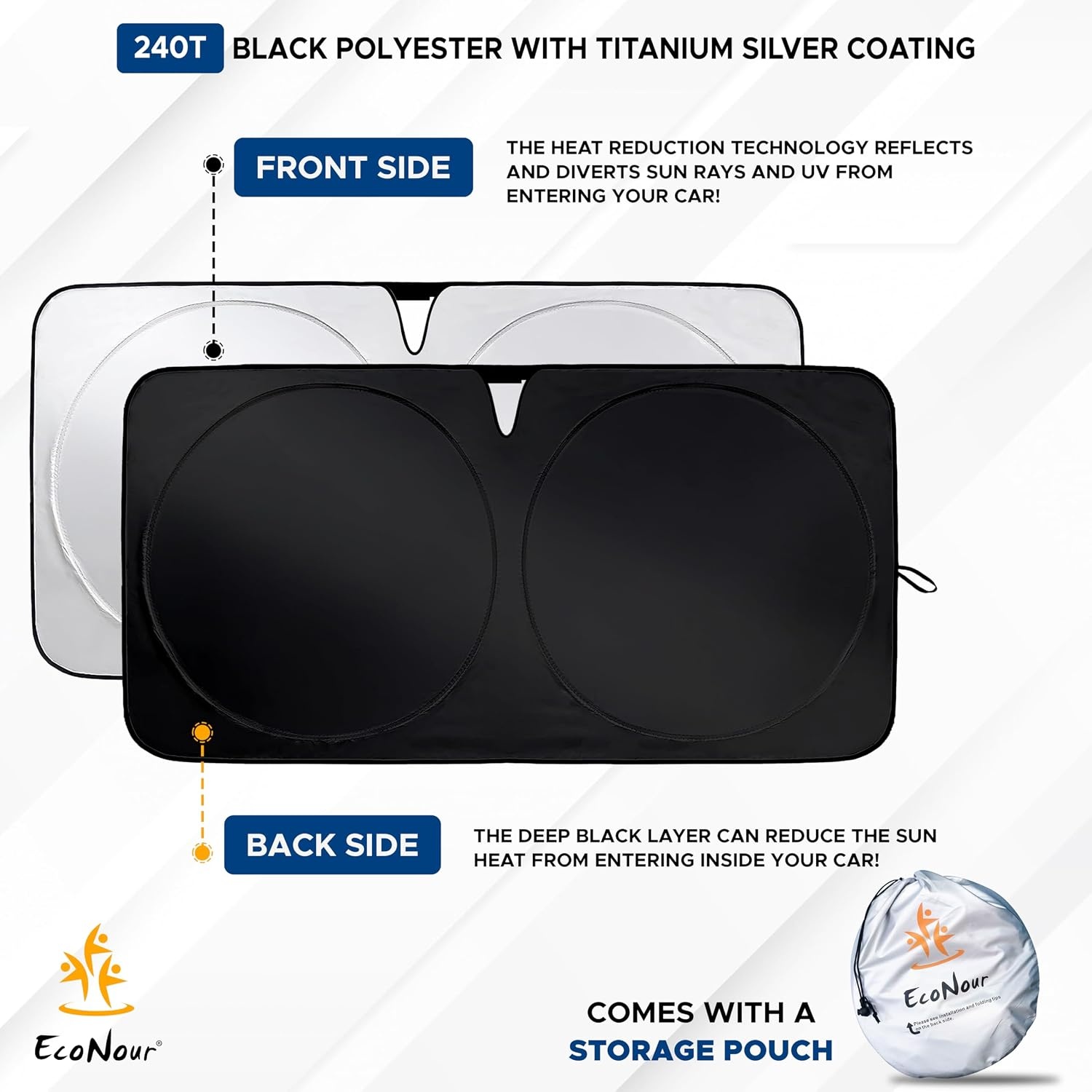 image:imageEcoNour Truck Windshield Sun Shade amp Sun Block Sun Shade for Windshield 2 in 1 Car Steering Wheel Desk Tray for Laptop Car Mount with Pen Holder
