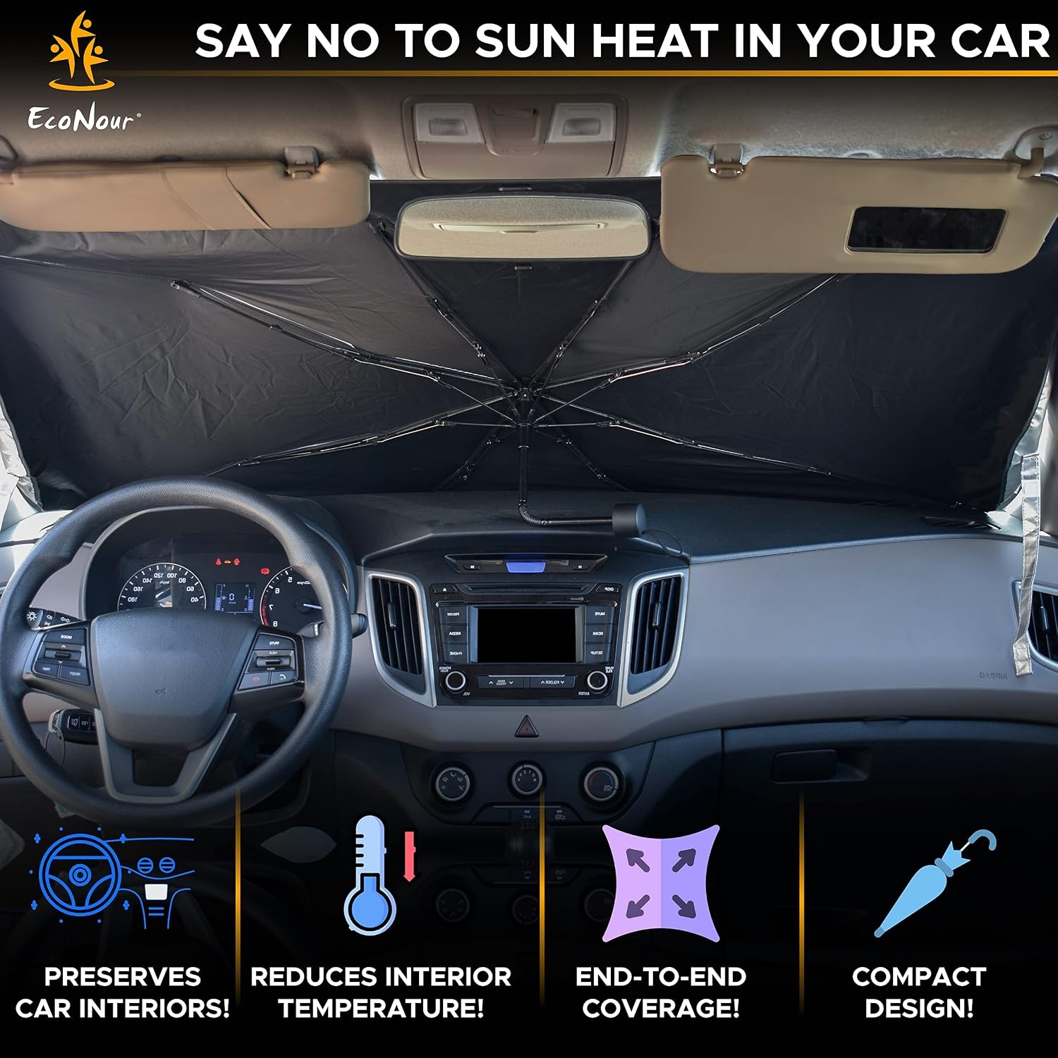 image:imageEcoNour Umbrella Sunshade Side Window Sunshade Reflects UV Rays Retractable Roller for Kids