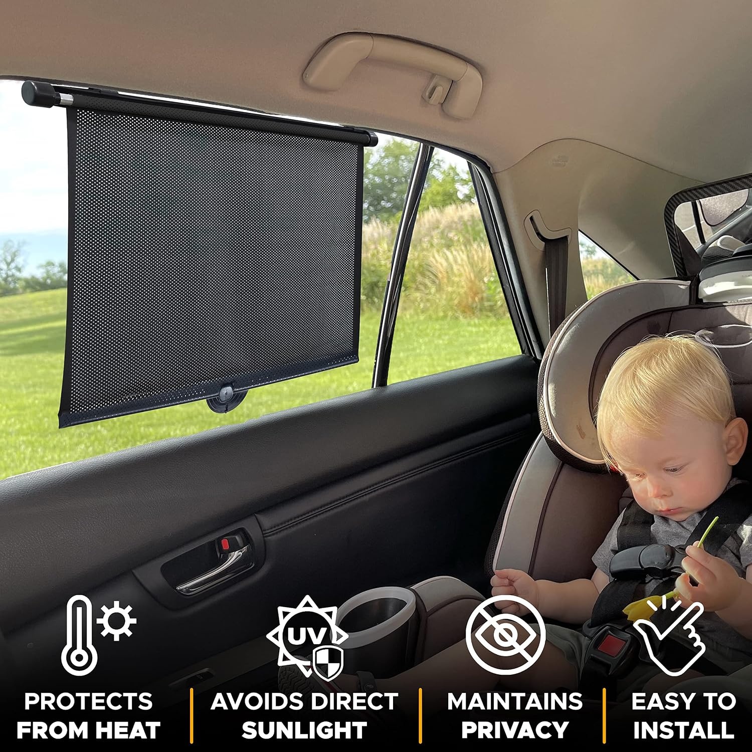 image:imageEcoNour Umbrella Sunshade Side Window Sunshade Reflects UV Rays Retractable Roller for Kids