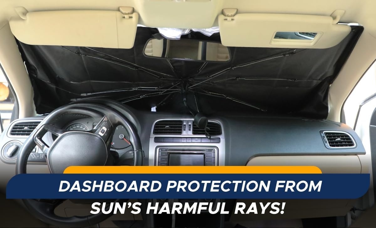 image:imageEcoNour Umbrella Windshield Sun Shade for Car Bendable Sunshade for UV amp Interior Protection Keeps Interior Cool Foldable Front Window Sunshades Suitable for Sedan and SUV XLarge 57 x32