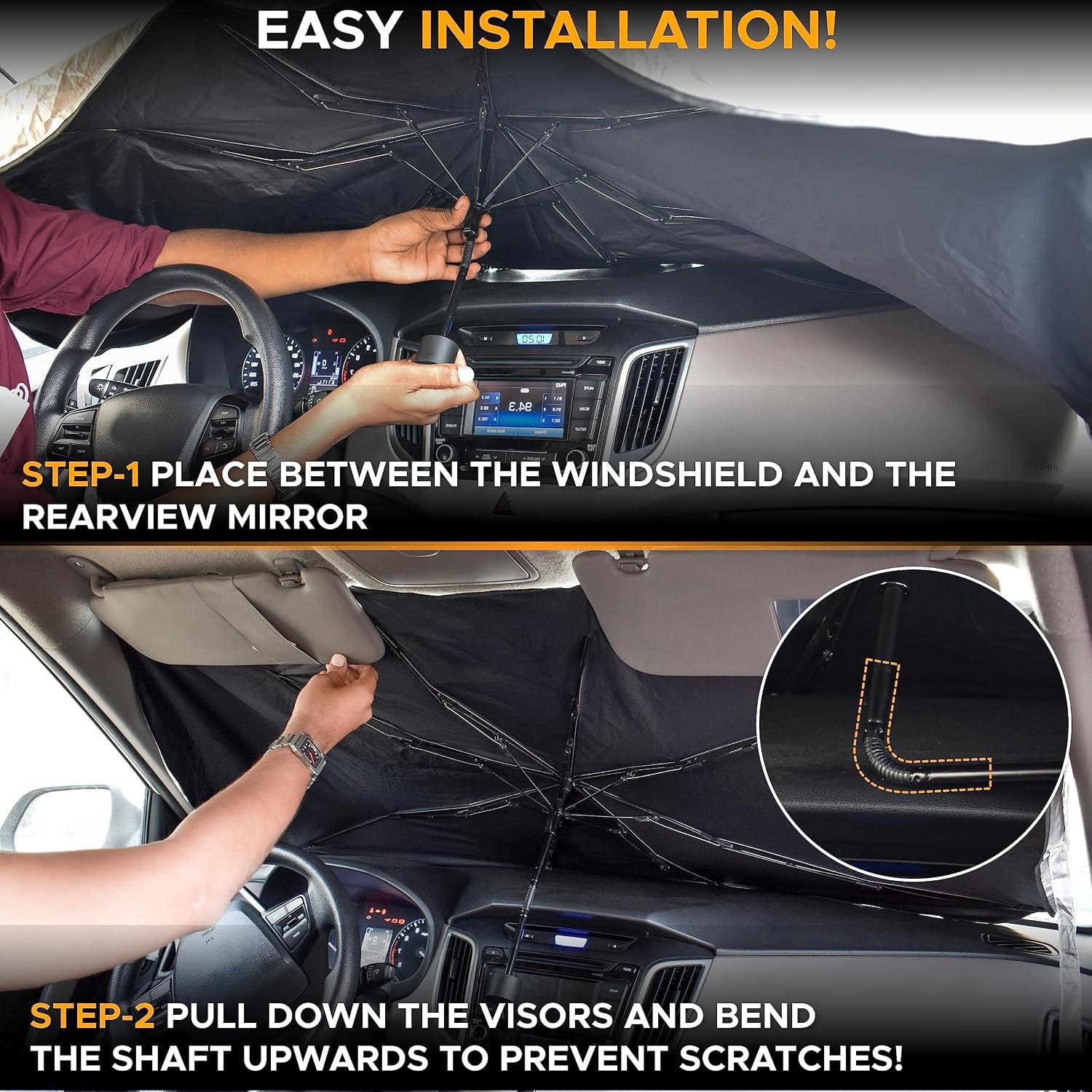 image:imageEcoNour Umbrella Windshield Sun Shade for Car Bendable Sunshade for UV amp Interior Protection Keeps Interior Cool Foldable Front Window Sunshades Suitable for Sedan and SUV XLarge 57 x32