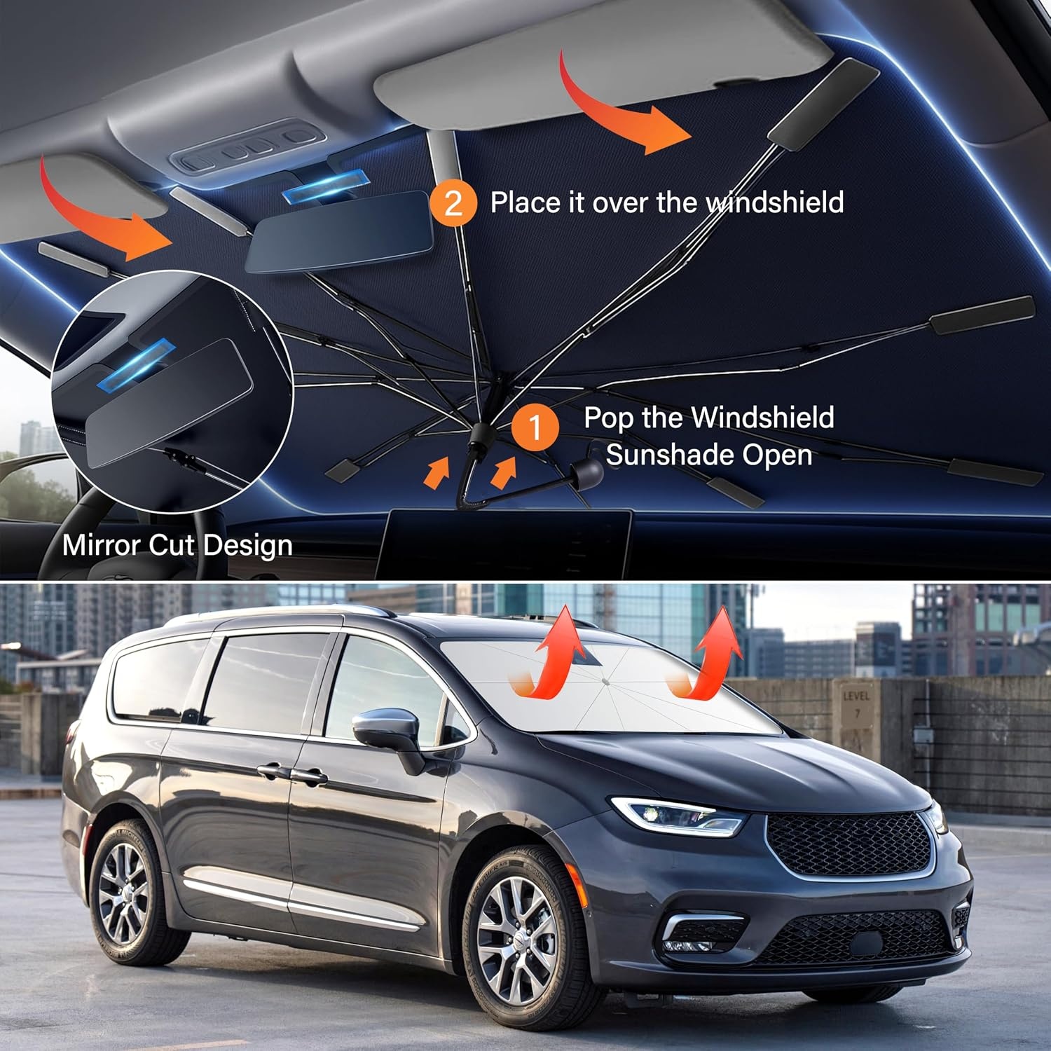image:imageEcoNour Umbrella Windshield Sun Shade for Car Foldable UV Blocker Front Windshield Sunshade Umbrella Shade Accessories with Storage Pouch Full Size SUVs amp Pickup Truck amp Van Large 61x35