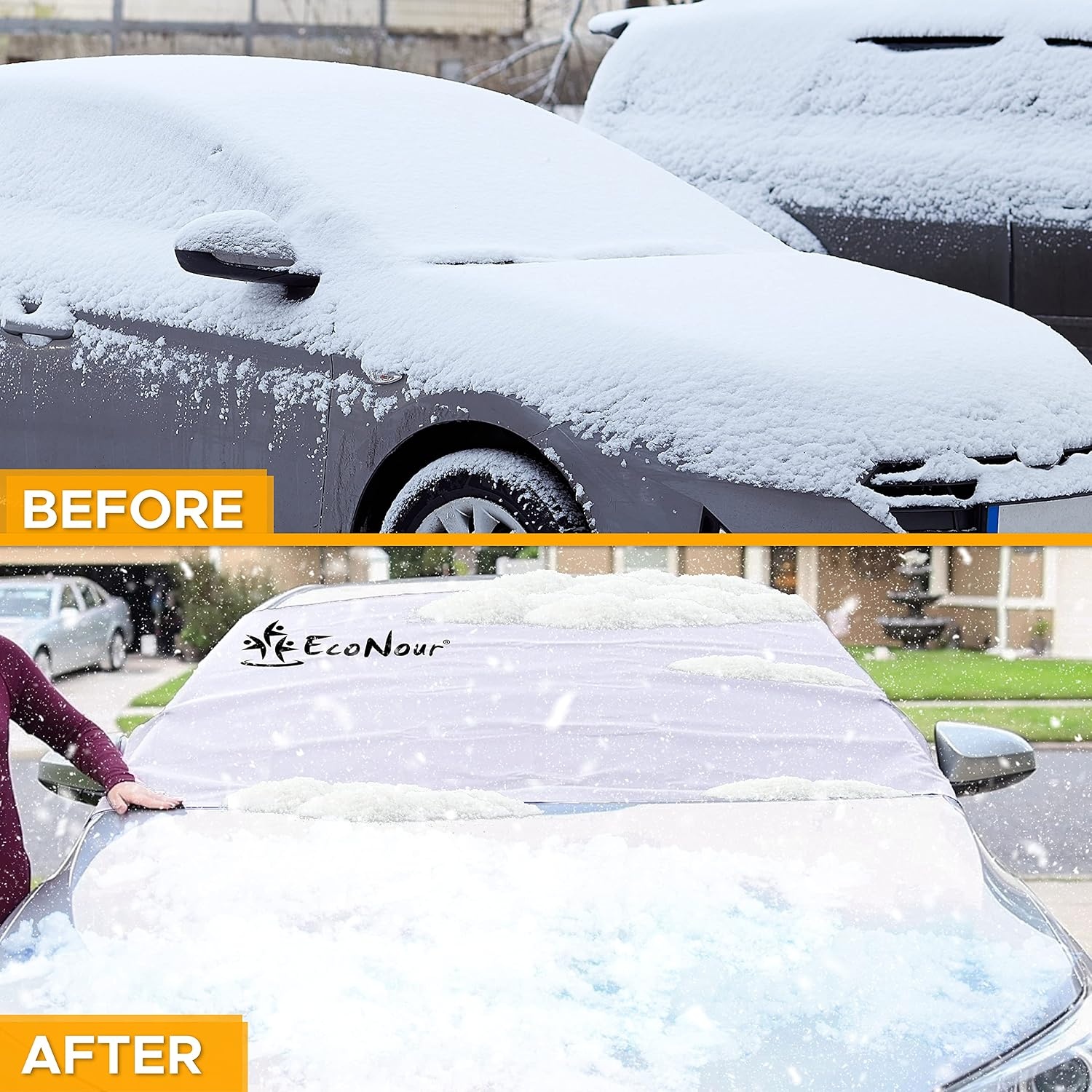 image:imageEcoNour Windshield Cover for Ice and Snow with Storage Pouch Exterior Thermal Windshield Cover for Snow amp Sun Protection 210T Polyester Vehicle Windshield Snow Covers 67 inches x 39 inches