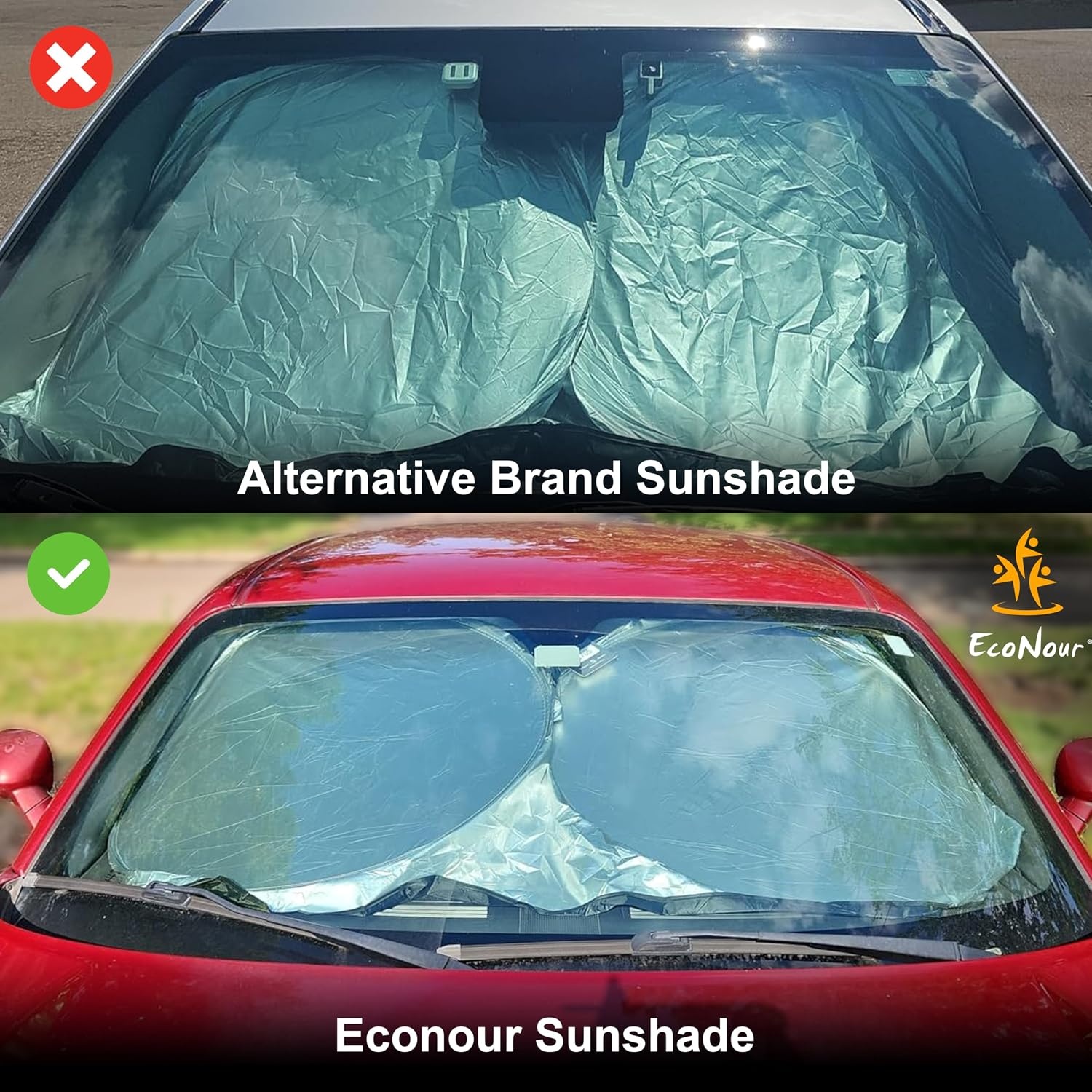 image:imageEcoNour Windshield Sun Shade with Mirror Cut Car Window Shades for Baby 4 Pack
