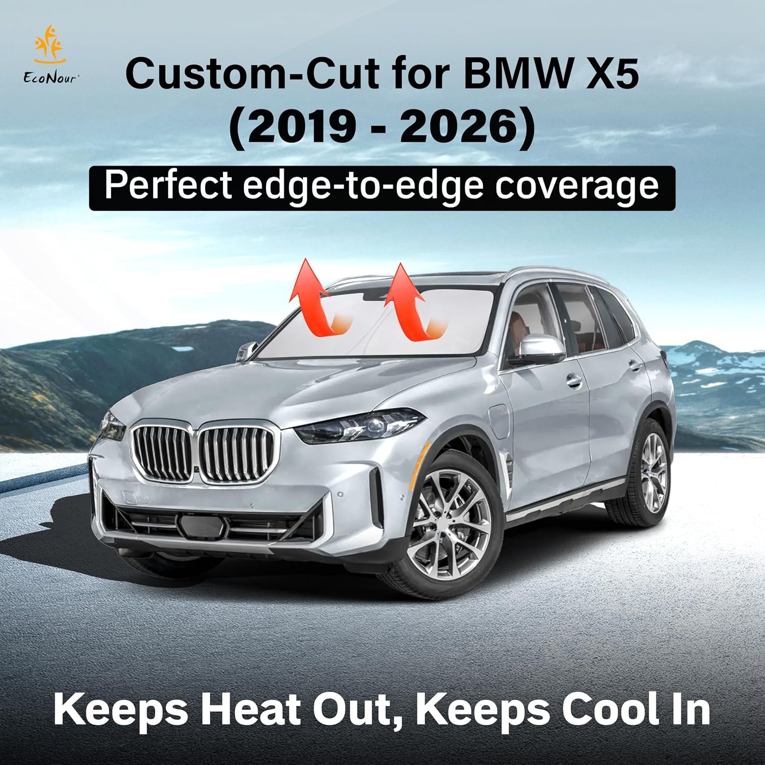 image:imageEcoNour Windshield Sunshade Compatible for BMW X5 20192024 2025 2026 Sun Visor for Front Windshield amp Window Sun Shade Cover UV Heat Blocker amp Protector Car Accessories