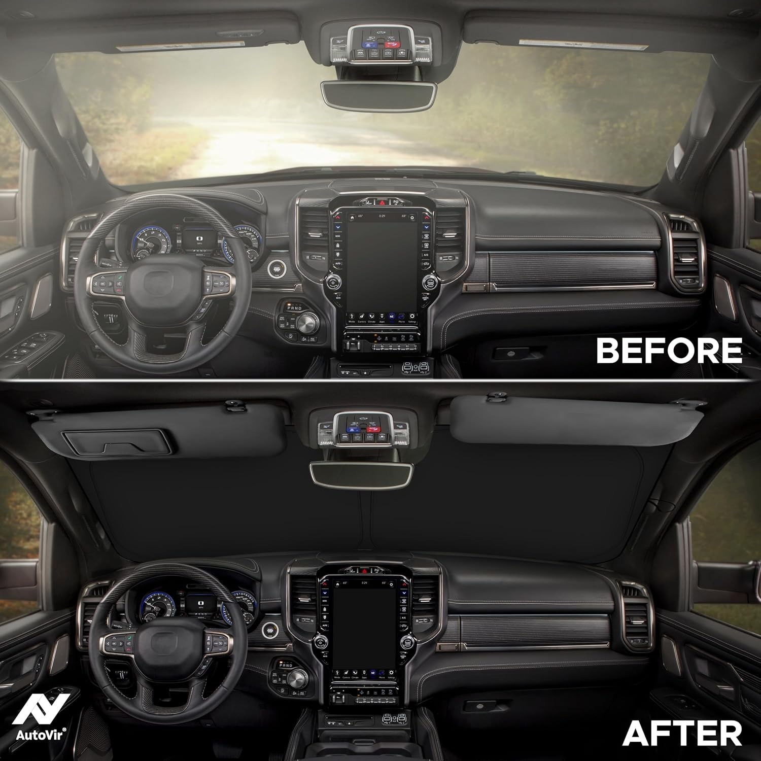 image:imageEcoNour Windshield Sunshade V Cut Truck Sunshade for Windshield Front Window Shade for Maximum UV Rays and Sun Heat Protection Truck Sun Shield for Breezy Cool Interior XLarge 69 x 35