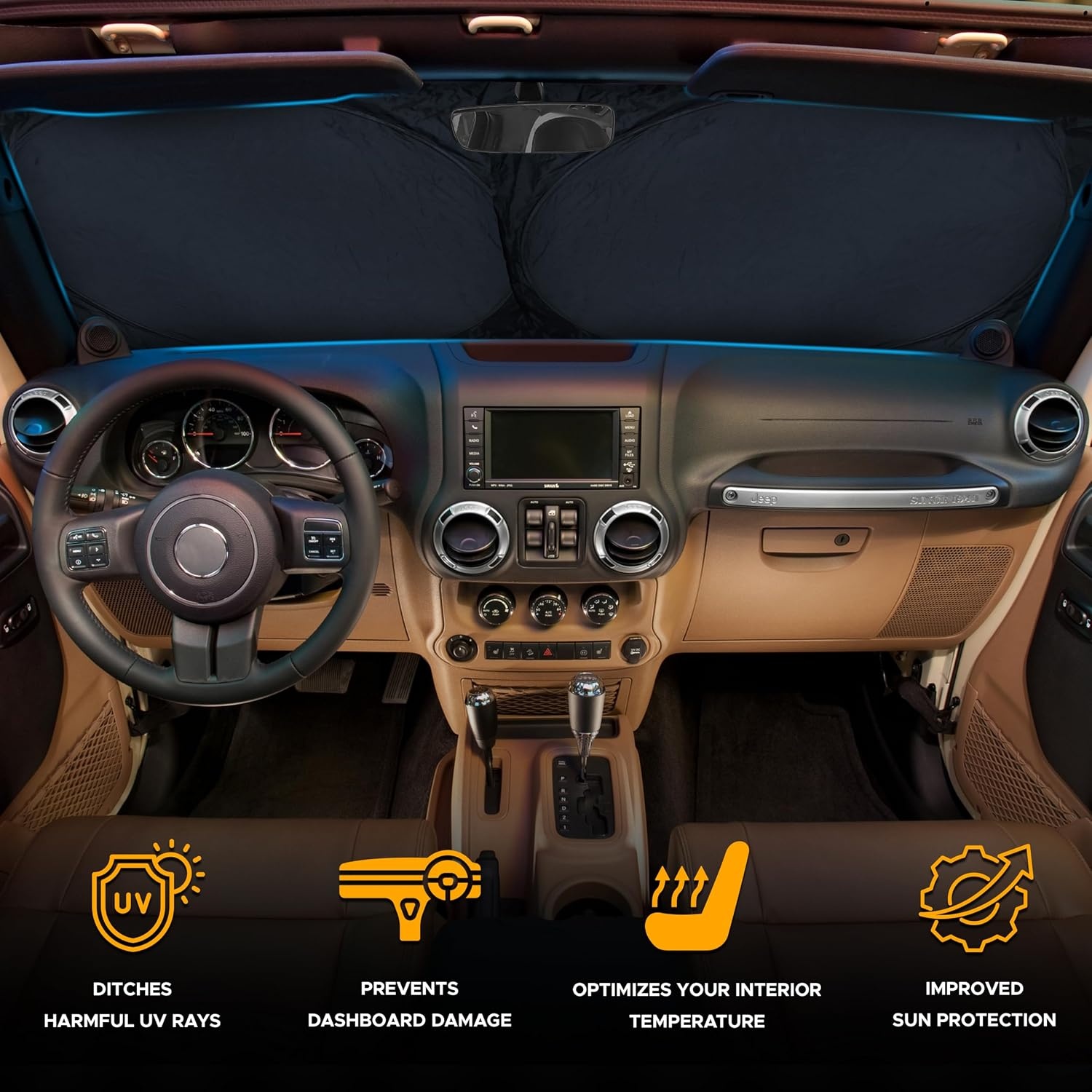 image:imageEconour Jeep Windshield Sun Shade Foldable UV Sun Shield Jeep Accessories