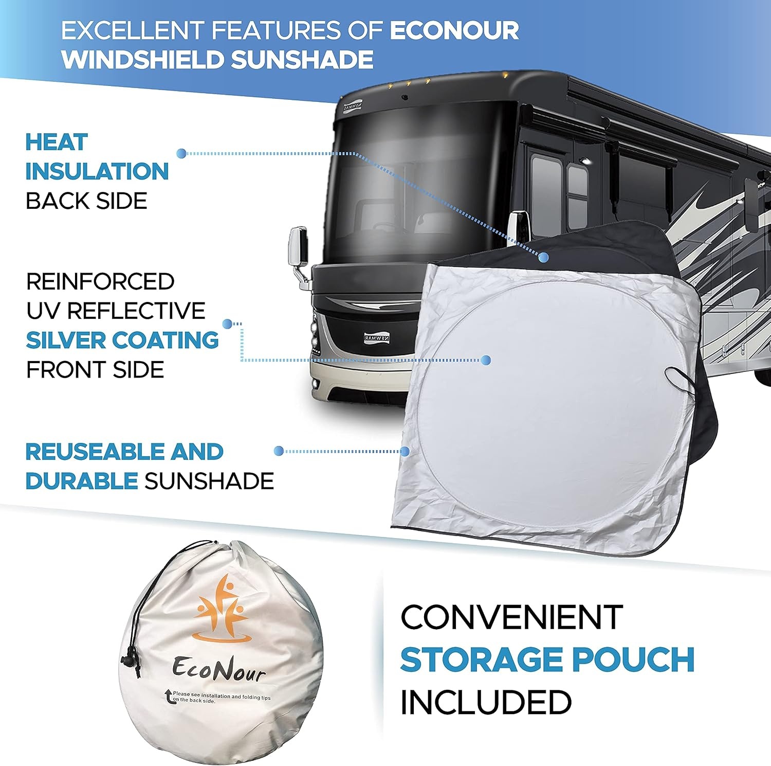 image:imageEconour RV Windshield Sun Shade Foldable Cover for RVs amp Motorhomes