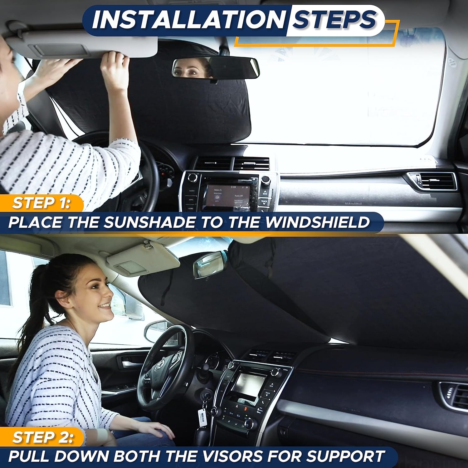 image:imageEconour Windshield Sun Shade 2Piece300 Thickened Automotive Sunshade for Incredible UV amp Sun ProtectionFoldable Car Sun ShadeProctect Car Interior AccessoriesFits for SUV Sedan28 31 inches