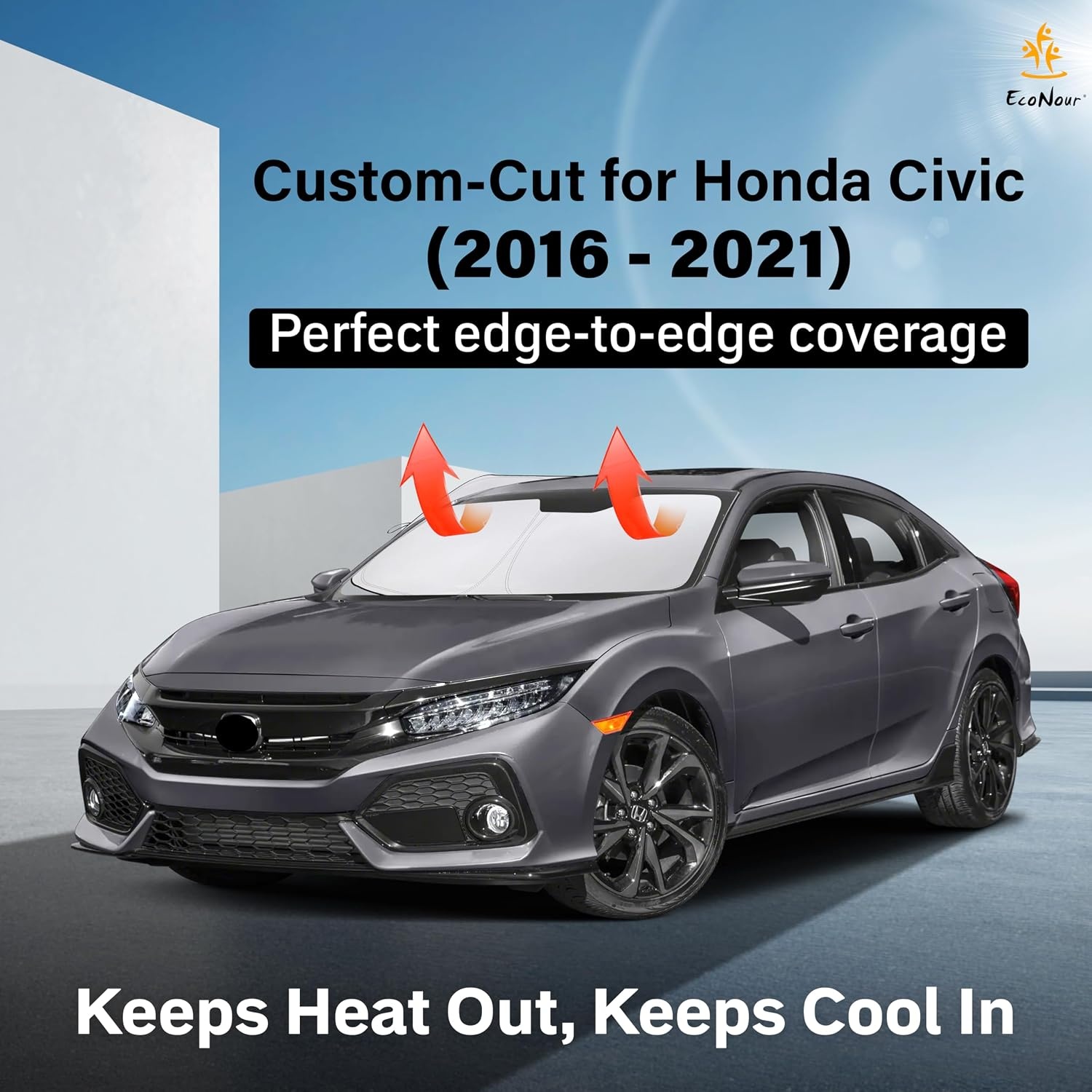 image:imageEconour Windshield Sun Shade Compatible for Rivian R1S R1T 20222025 2026 Sun Visor for Front Windshield amp Window Sun Shade Cover UV Heat Blocker amp Protector Car AccessoriesFor Honda Civic 20162022