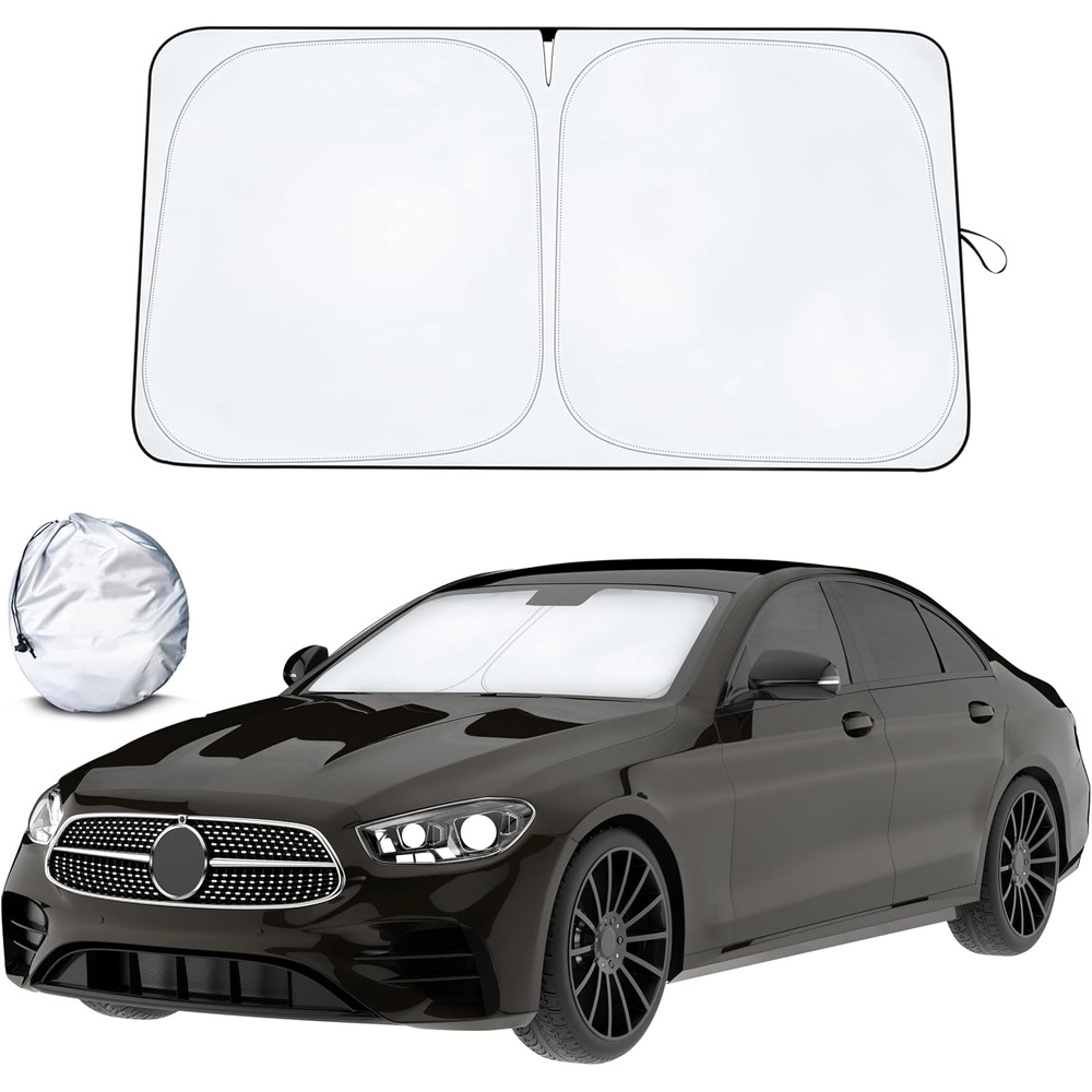 image:imageAutovir Windshield Sun Shade with MirrorCutout Foldable Reflective Sun Visor for UV Rays amp Heat Protection Automotive Interior Sun Protector for Sedan SUV Truck Hatchback Medium 64 x 32