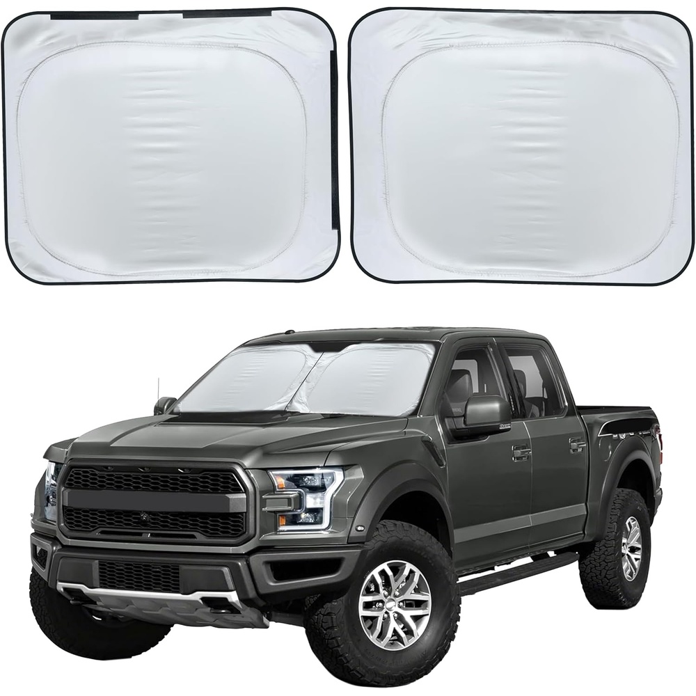 image:imageDetachable Truck Windshield Sun Shade Foldable Sunshade for Front Windshield Pickup Truck Sun Visor for Heat and UV Protection Premium Reflective amp Dual Layer Design Large 74x36