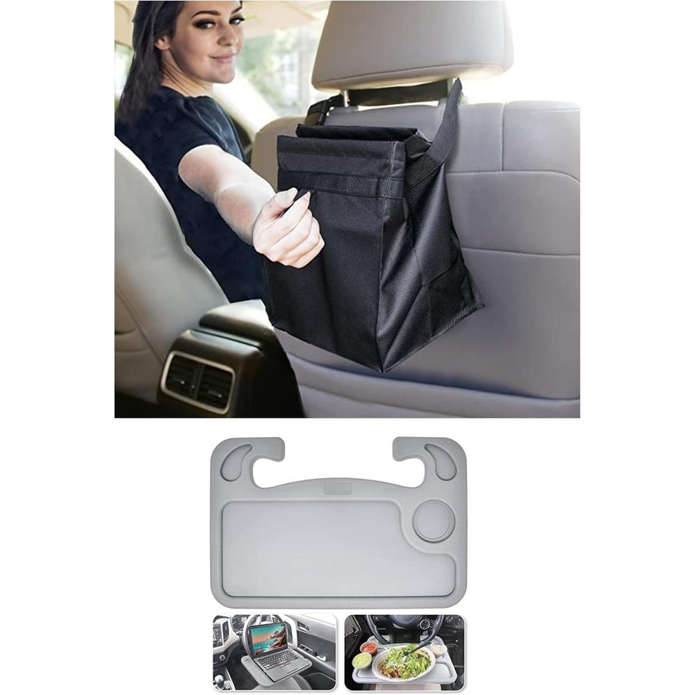 image:imageEcoNour 2 in 1 Car Steering Wheel Desk Car Trash Bag Travel Car Accessories MultiUse Hanging Car Garbage Bag