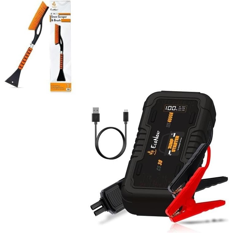 image:imageEcoNour 27 Aluminum Snow Brush with Ice Scrapers for Car Windshield CS30 Car Battery Jump Starter 4000A