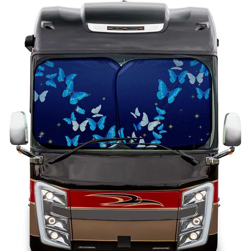 image:imageEcoNour 2Piece Foldable Spring Windshield Sunshade Butterfly Reflective 240T Polyester Keeps Your RV Cool Front Trucks Motorhomes Large Bus Large Side Window XXL Each 415x50