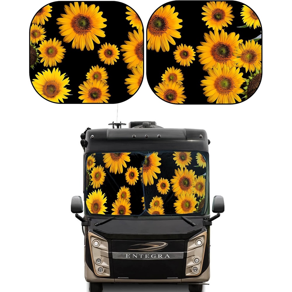 image:imageEcoNour 2Piece Foldable Spring Windshield Sunshade Sunflower Reflective 240T Polyester Keeps Your RV Cool Front Trucks Motorhomes Large Bus Large Side Window XXL 415x50