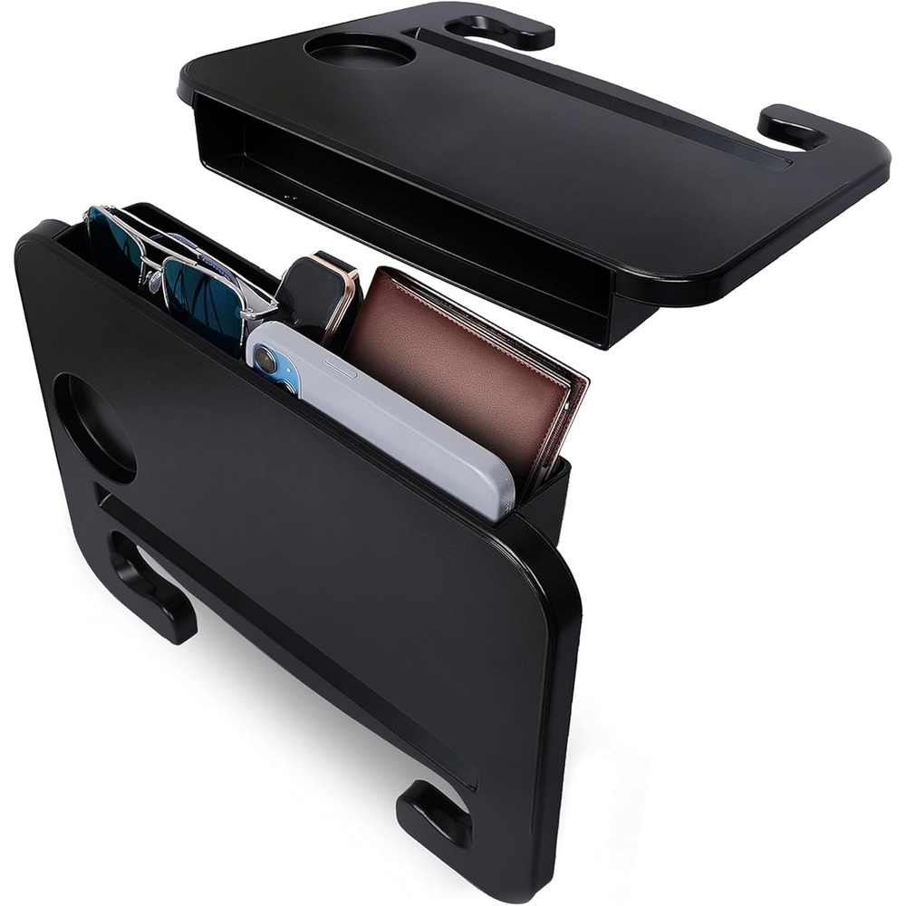 image:imageEcoNour 3in1 Steering Wheel Tray with Car Seat Gap Filler Organizer 1 Pack Food Table for Eating in Car Laptop Desk iPad Holder and Storage Box inBetween Seat Organizer Car Accessories