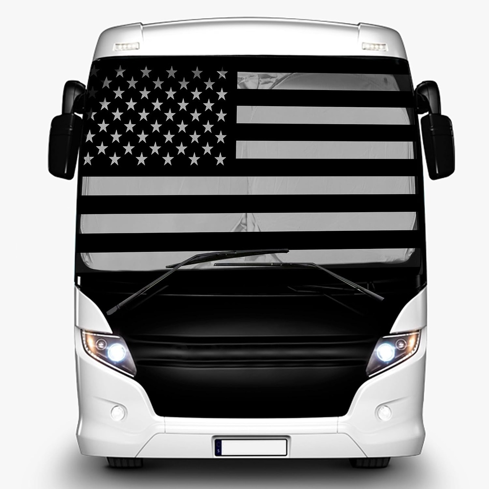 image:imageEcoNour Black American Flag RV Windshield Sun Shade Sun Visor for UV Rays Keeps Your RV Motorhome Cool Fits RVs Trucks Motorhomes Buses Sun Visor for Interior Accessories 102 x 51 inches