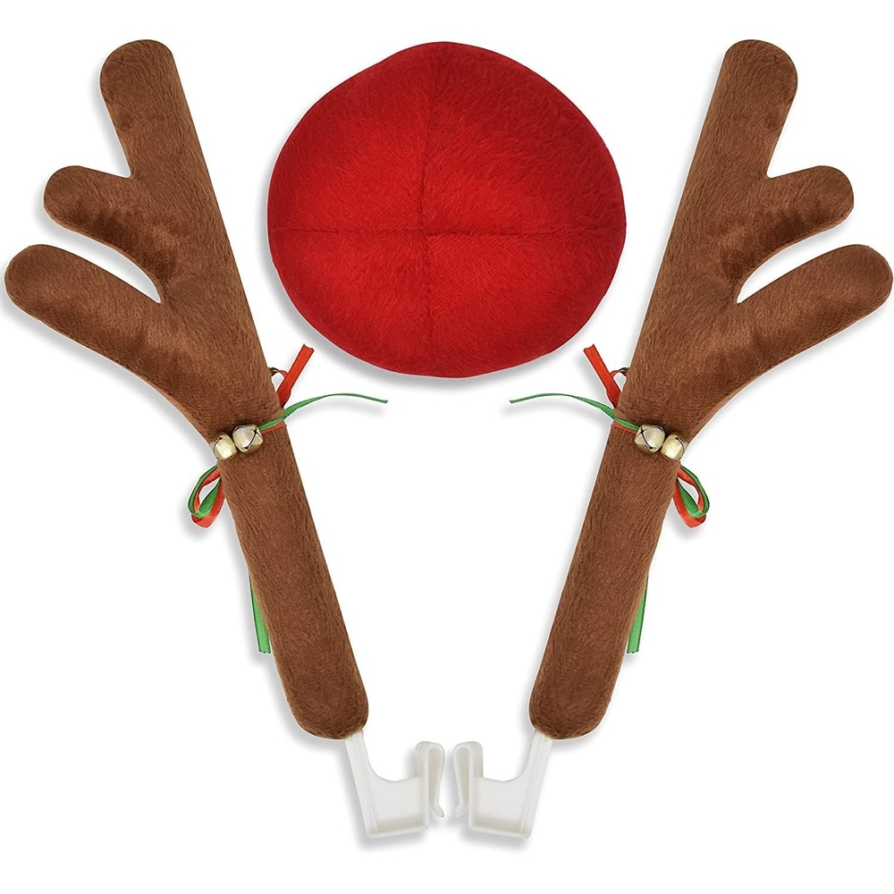 image:imageEcoNour Car Reindeer Antlers amp Nose for Christmas  Decoration Kit with Reindeer Antler Jingle Bells amp Nose  Horns Set Made of Sponge Stuffings  Rudolph Car Decoration for Christmas