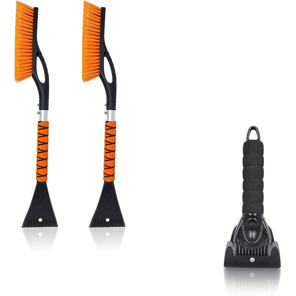 image:imageEcoNour Car Snow Brush amp Ice Scraper Combo Pack 27 ScratchFree Bristle Brush with Aluminum Body 2 Pack Orange amp Compact Ice Scraper for Windshield 1 Pack Durable Winter Car Accessories