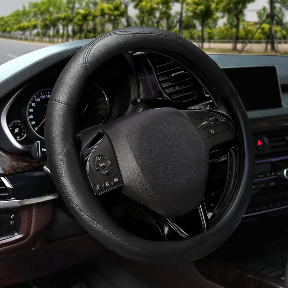 image:imageEcoNour Car Steering Wheel Cover Premium amp Durable PU Leather with AntiSlip Design Universal Fit 145 15 Steering Wheel Cover Car and Truck Accessories Black