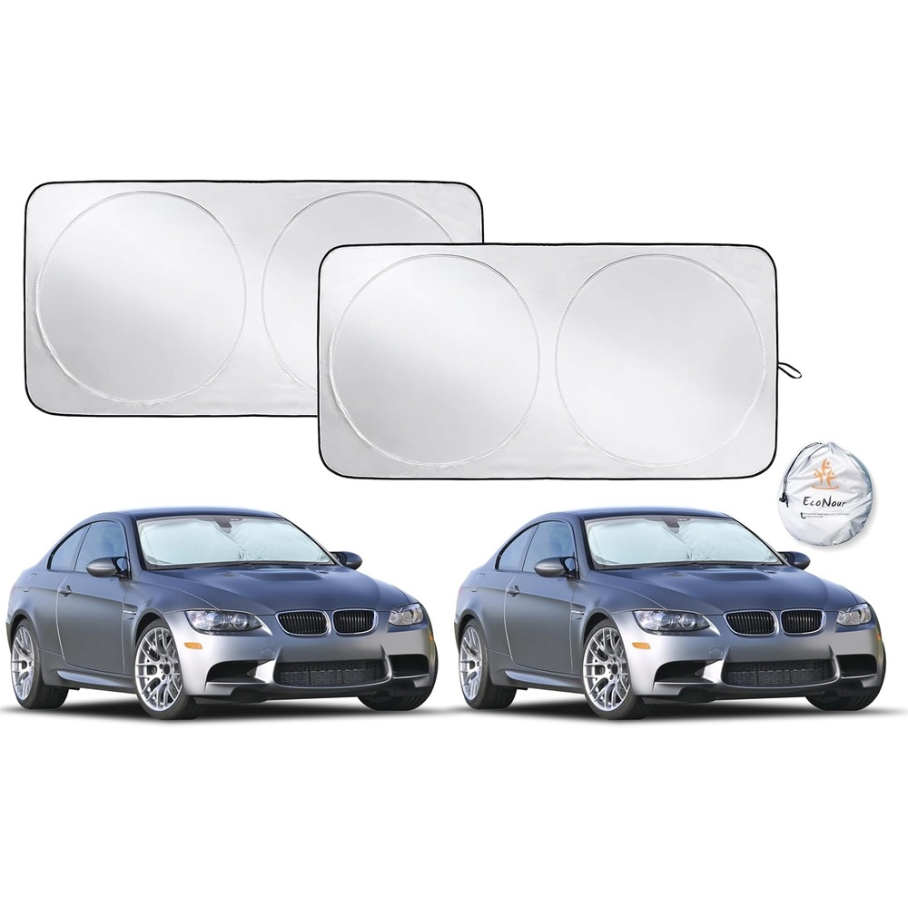 image:imageEcoNour Car Windshield Sun Shade 2 Pack Reflector Sunshade car Window Shades Car Reflective Sun Blocker Fits Small Sedans Mini SUVs amp Hatchbacks Medium 64 in x32 in