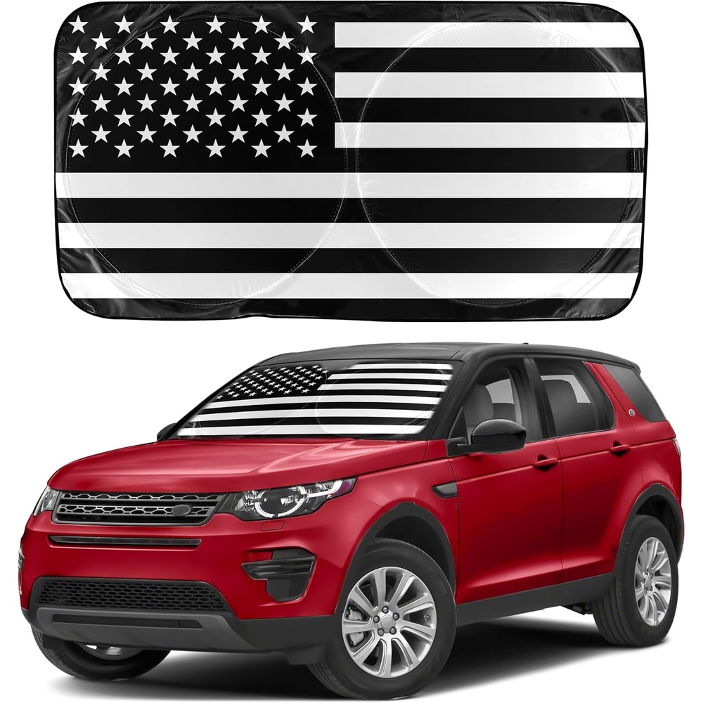 image:imageEcoNour Car Windshield Sun Shade Window Tint B W American Flag USA Patriotic Design 240T Polyester Foldable Front Window Shade for SUV Trucks UV Ray Blocker Medium 64x32 Inch Sun Protector