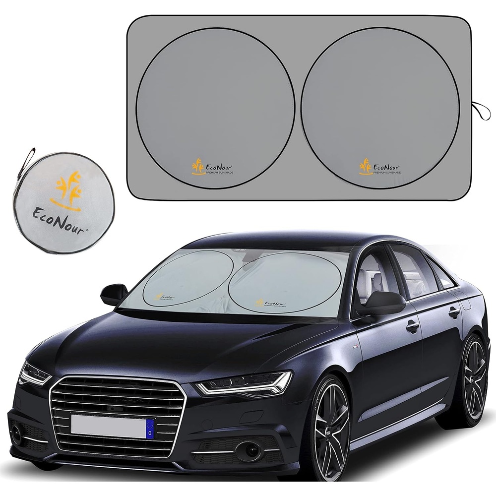 image:imageEcoNour Car Windshield Sun Shade with Storage Pouch Front Window Sun Protector for UV Rays amp Sun Heat Car Interior Accessories Fits Small Sedans Mini SUVs and Hatchbacks Medium 64x32 inches