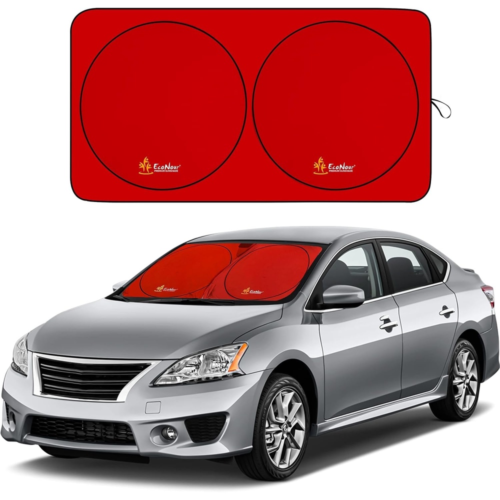 image:imageEcoNour Car Windshield Sun Shade with Storage Pouch Durable 240T Material Car Sun Visor for UV Rays Sun Heat Protection Car Interior Accessories for Sun Heat Medium Plus 64 in x 34 in