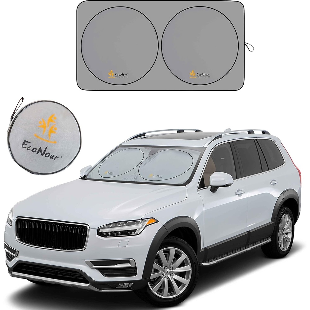 image:imageEcoNour Car Windshield Sun Shade with Storage Pouch Durable 300T Material Car Sun Visor for UV Rays Sun Heat Protection Car Interior Accessories for Sun Heat Medium Plus 64 in x 34 in