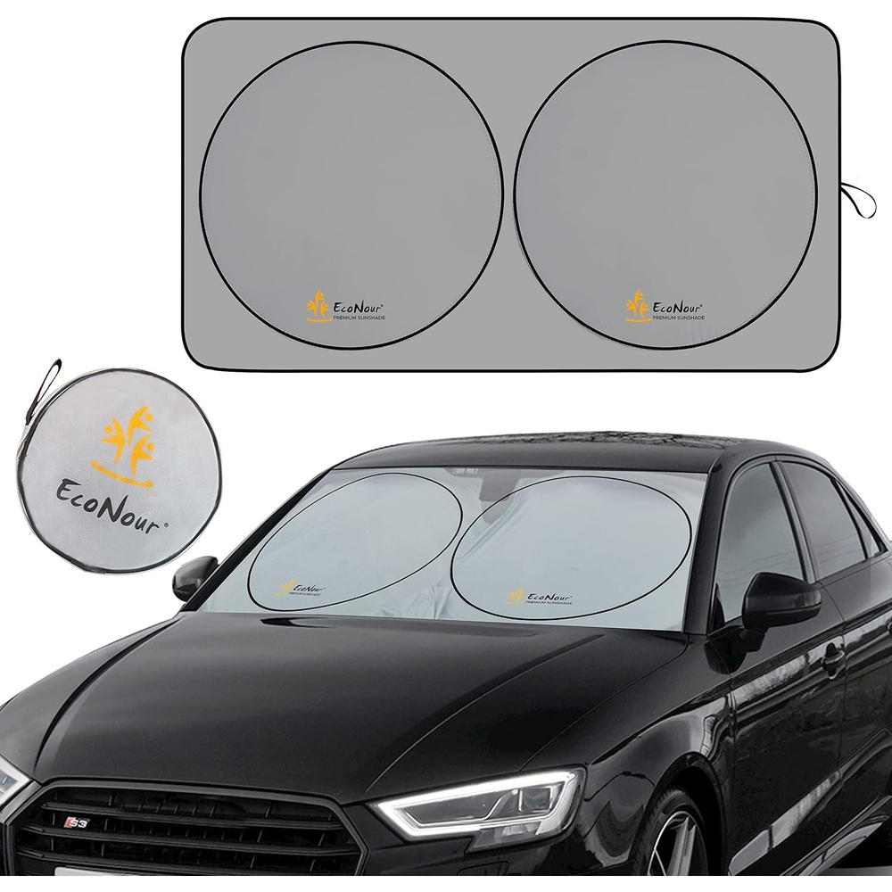 image:imageEcoNour Car Windshield Sun Shade with Storage Pouch Durable 300T Material Car Sun Visor for UV Rays and Sun Heat Protection Car Interior Accessories for Sun Heat Small 59 in x 29 in